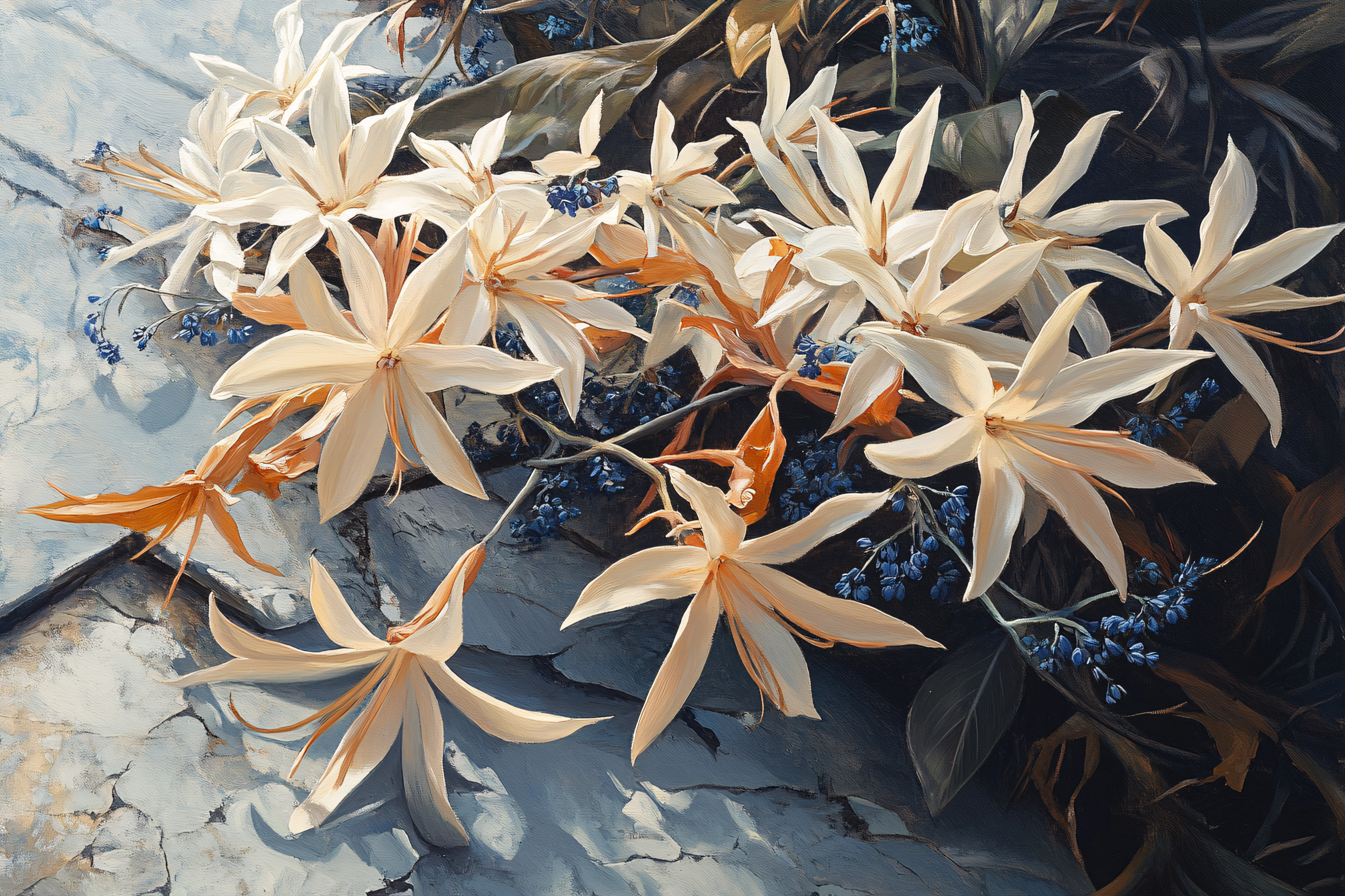White Lilies and Blue Berries