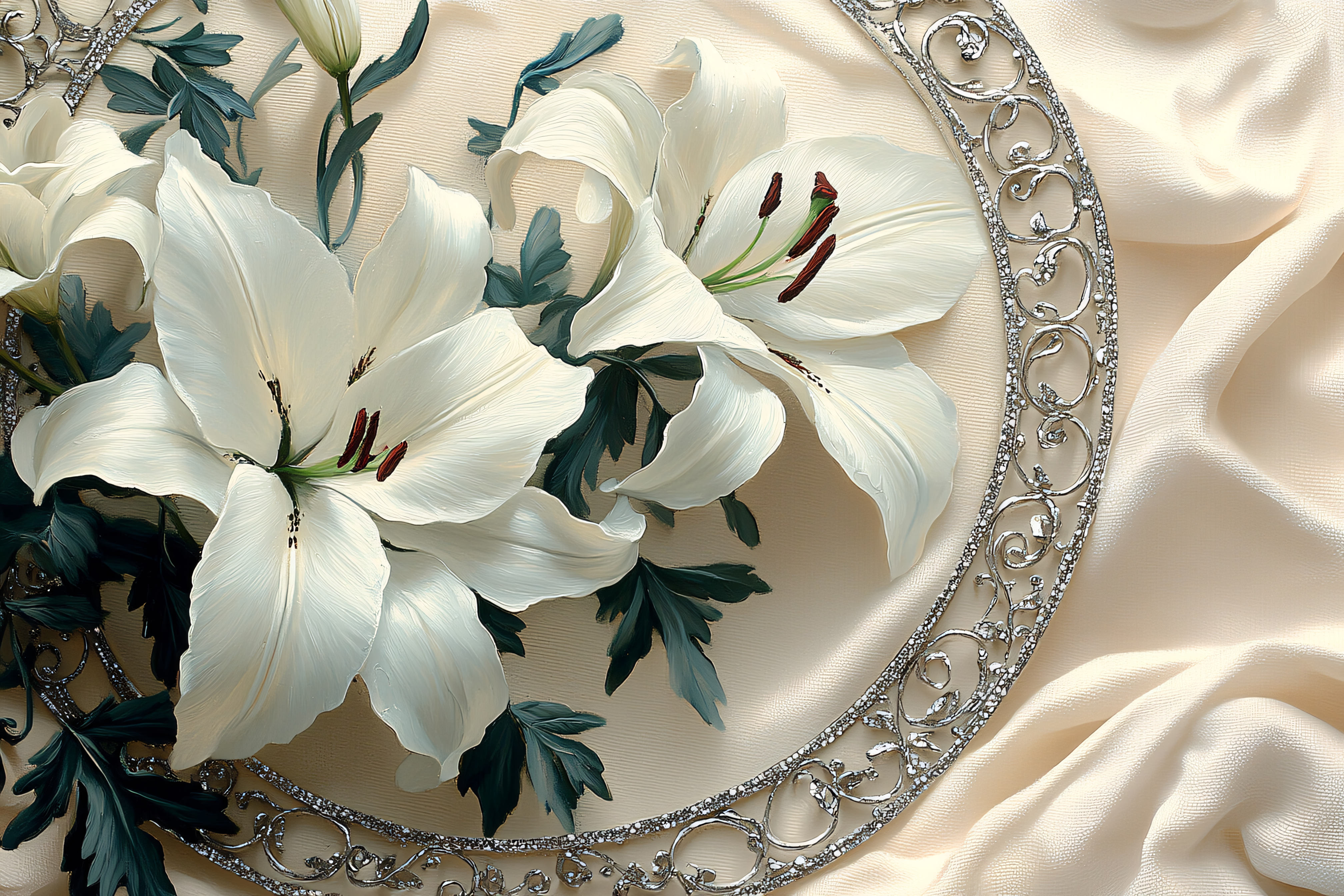 White Lilies and Jeweled Frame