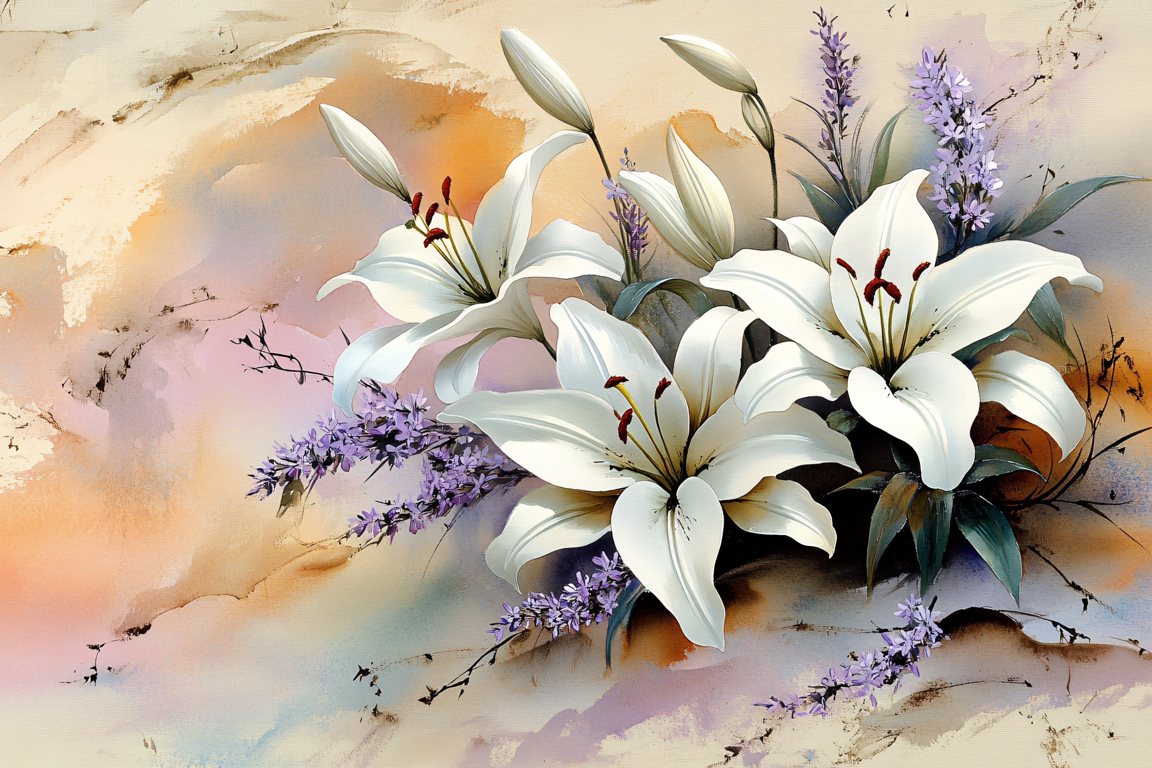 White Lilies and Lavender Arrangement
