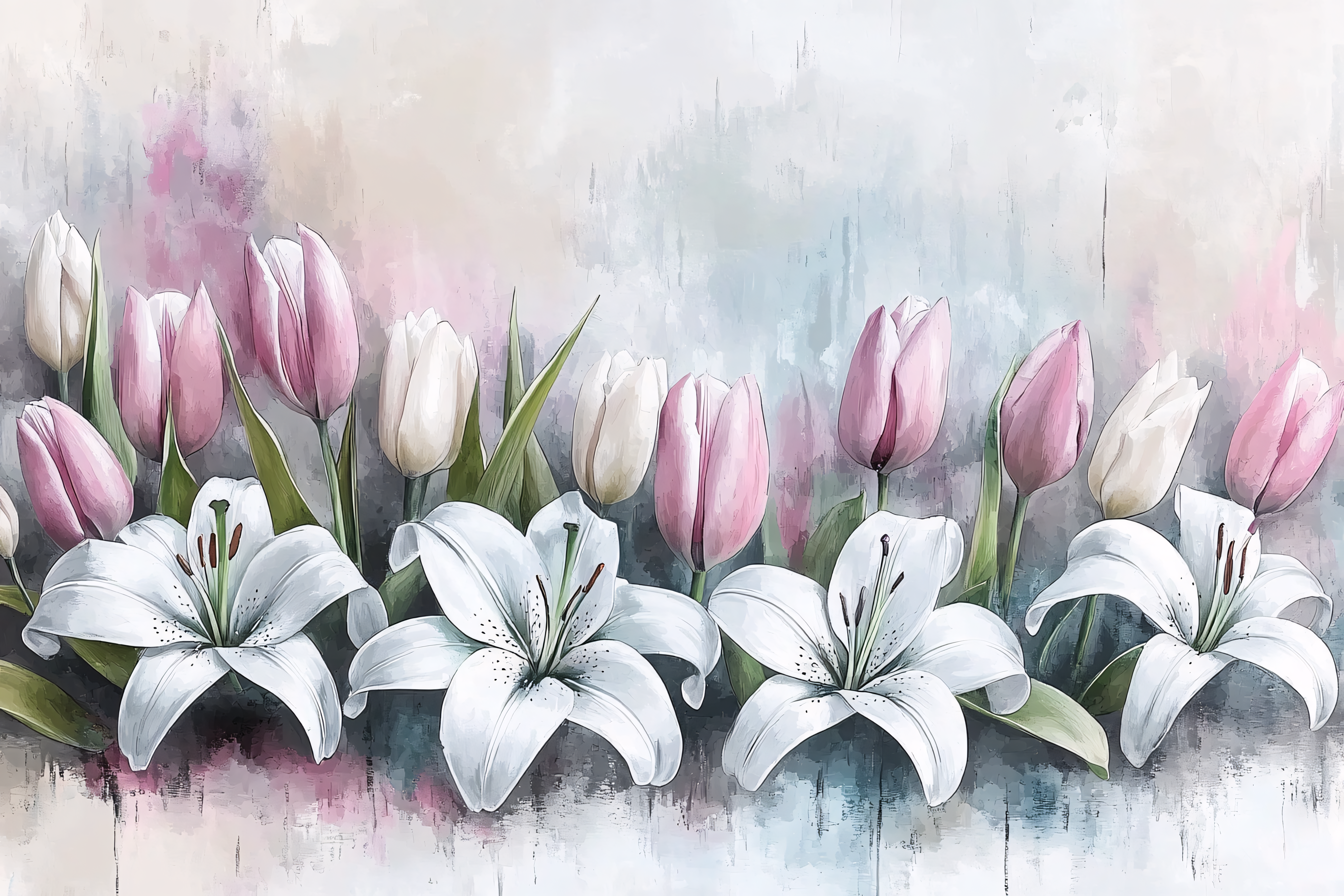White Lilies and Pink Tulips