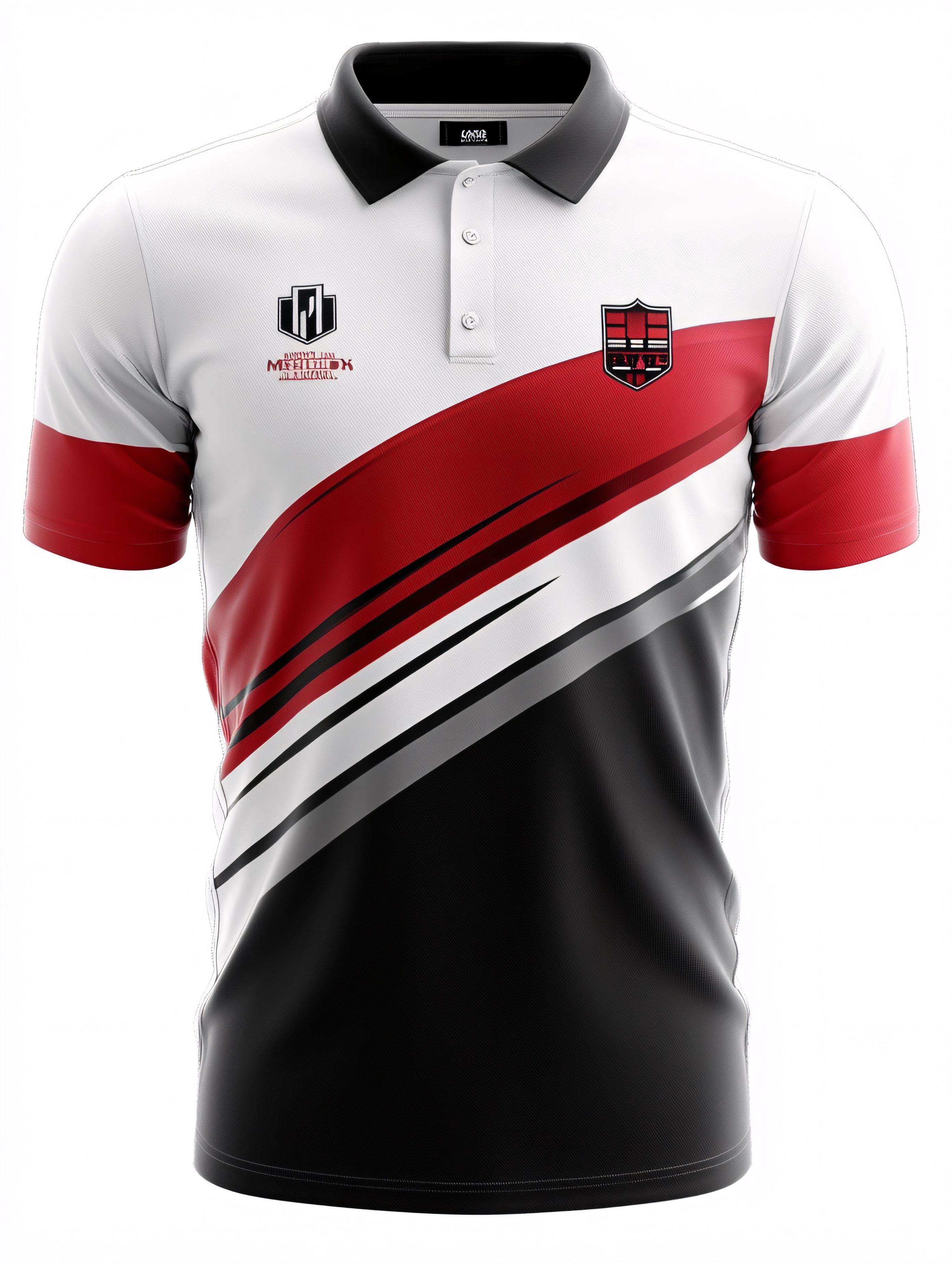 White Polo Shirt with Diagonal Red and Black Design