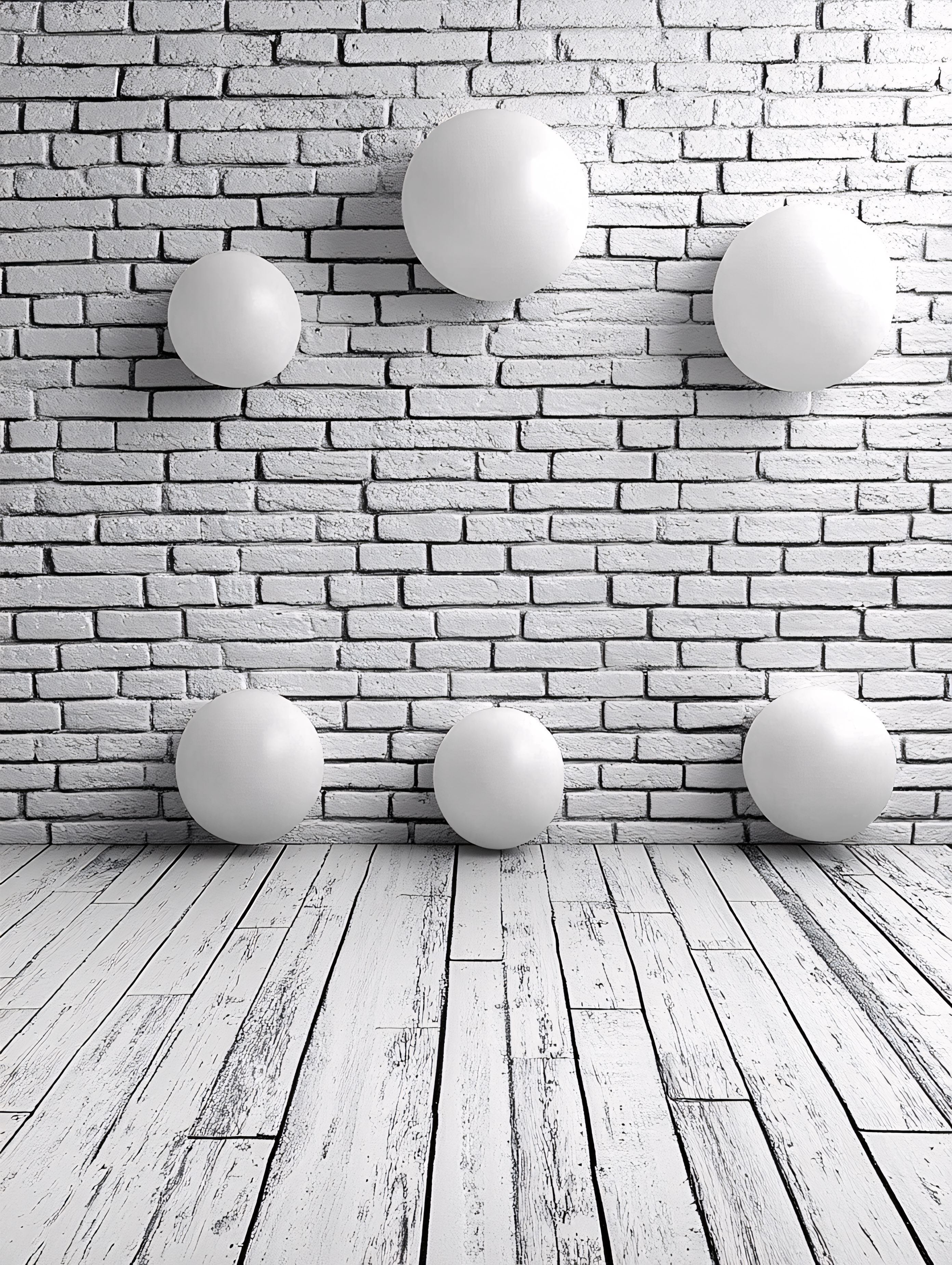 White Spheres on Brick Wall