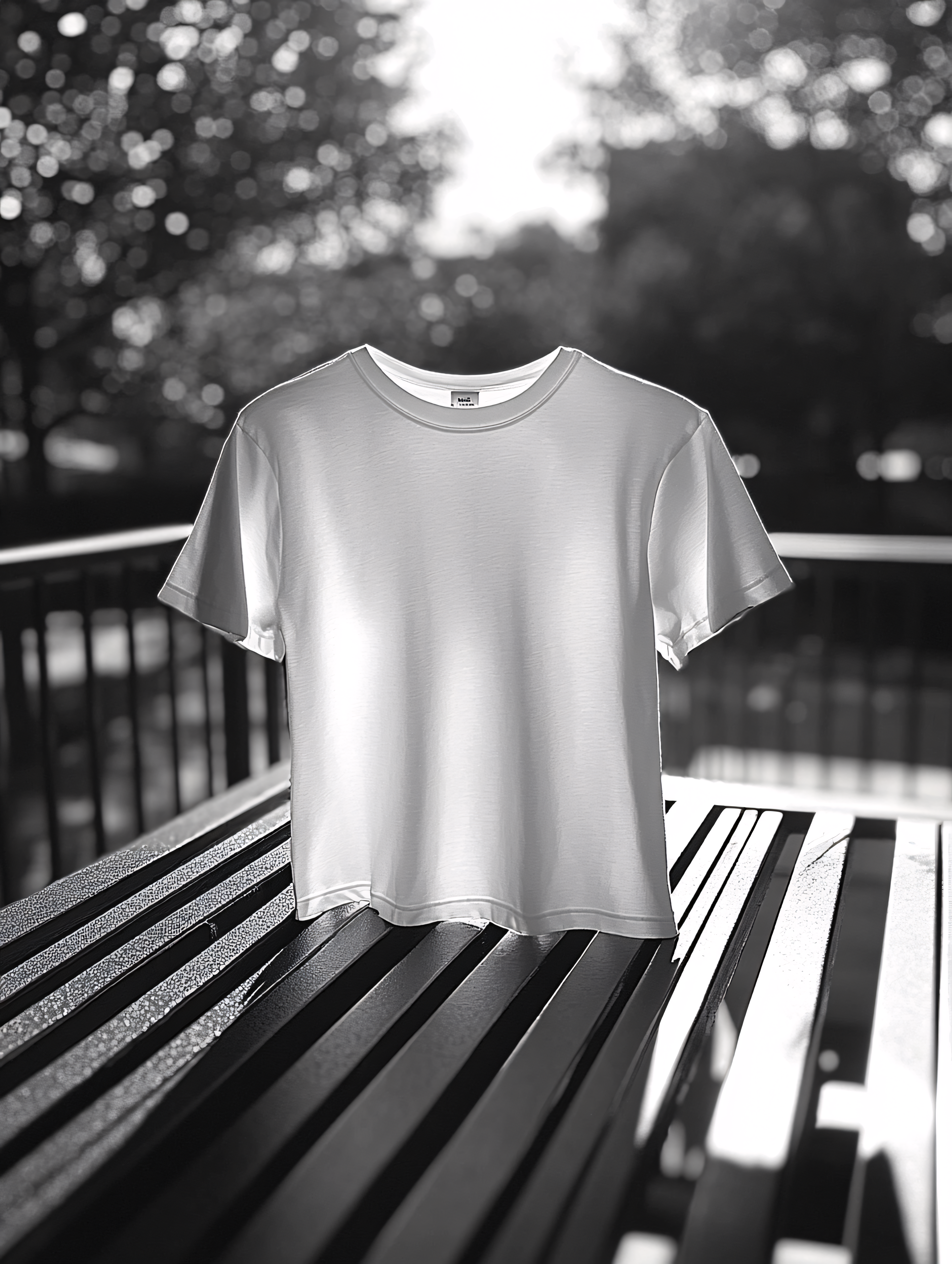 White T-Shirt On Bench Mockup