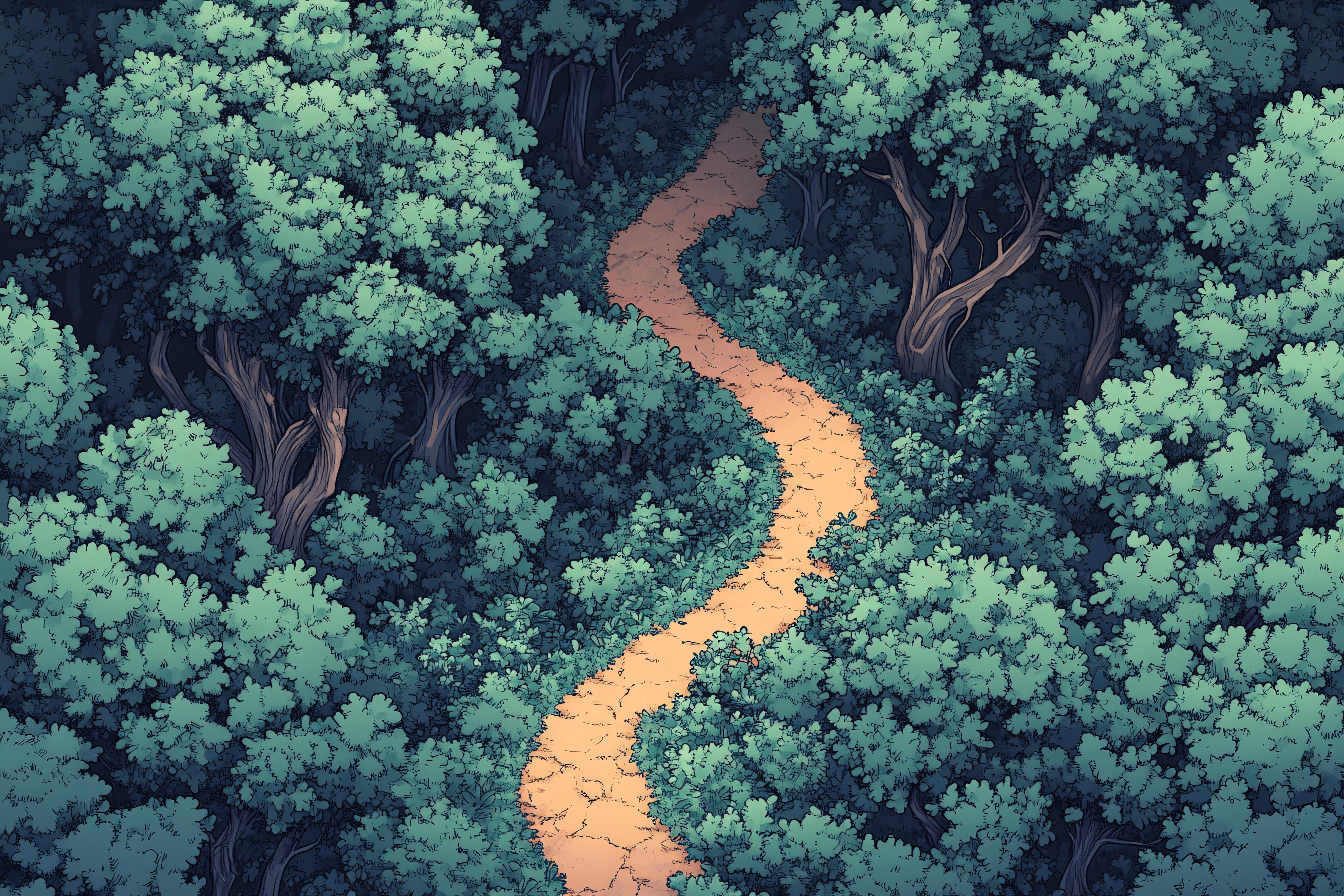 Winding Path Through Forest