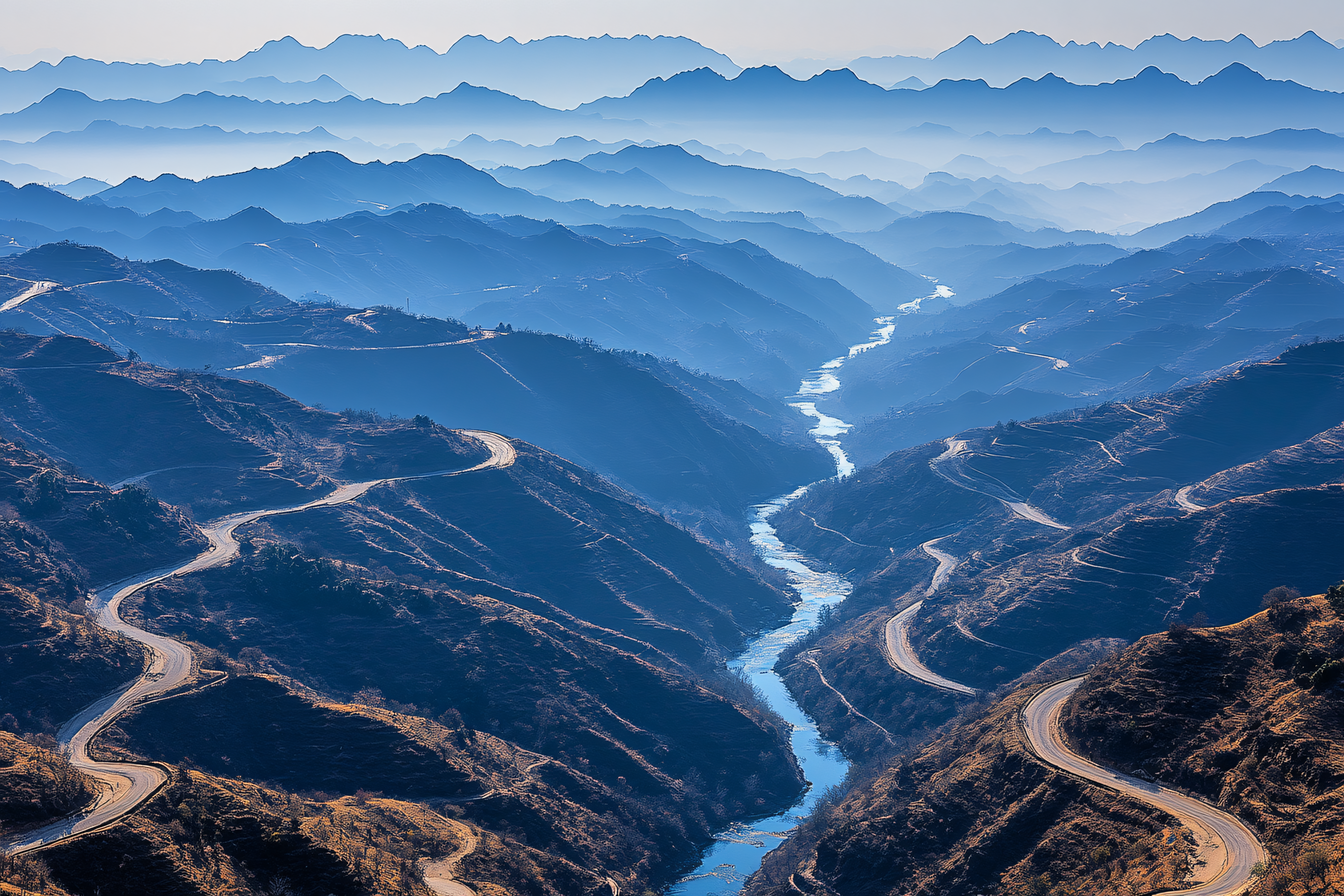 Winding Roads Through Mountain Valley