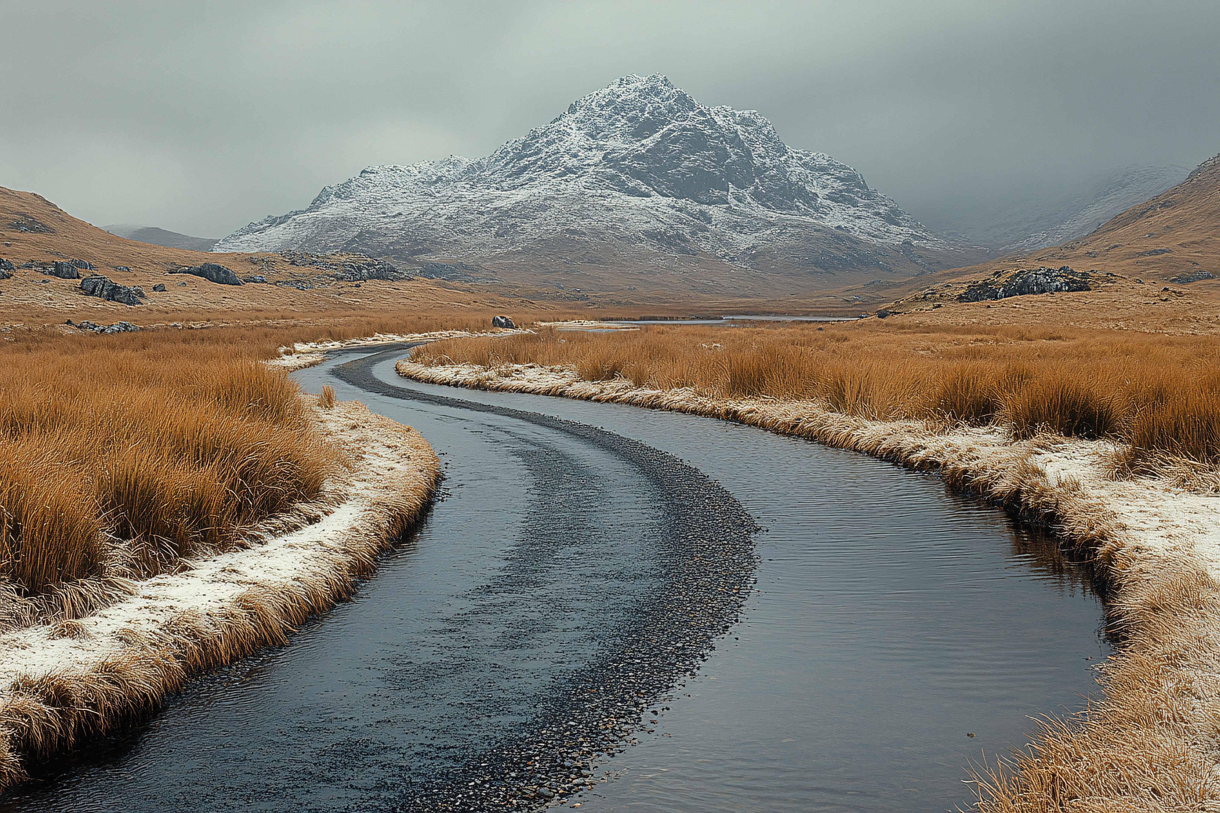 Winding Stream in Winter Meadow