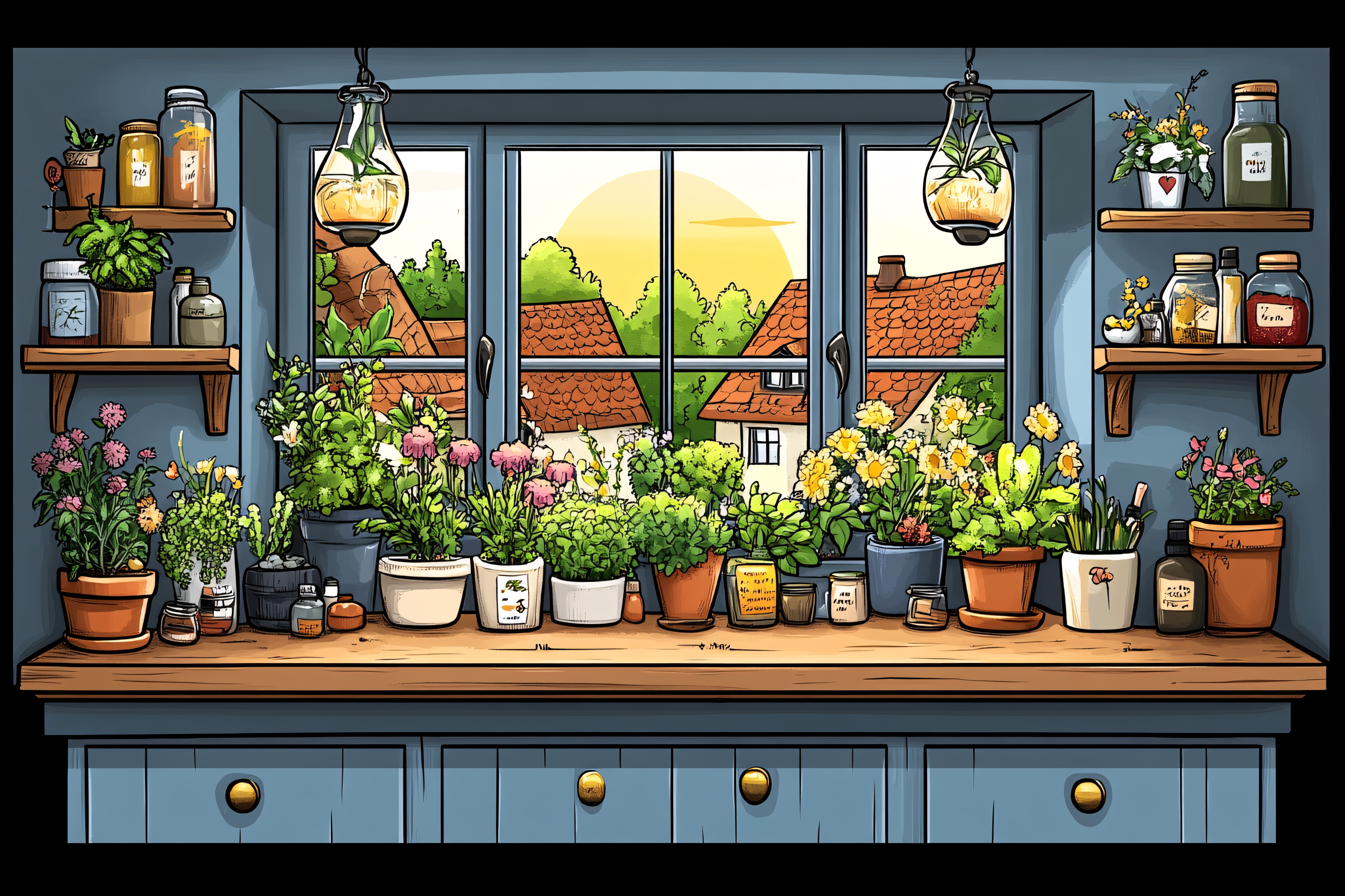 Window Sill Garden Scene