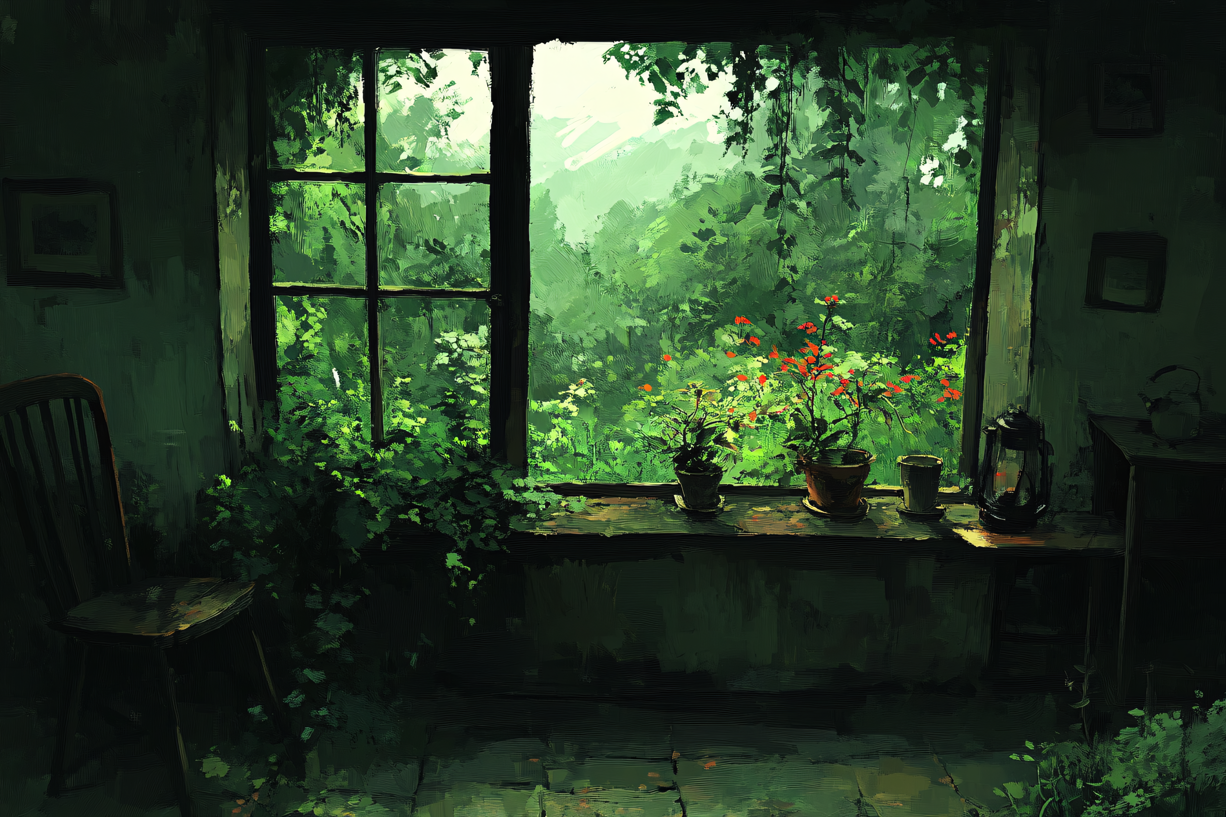 Window View to Lush Garden