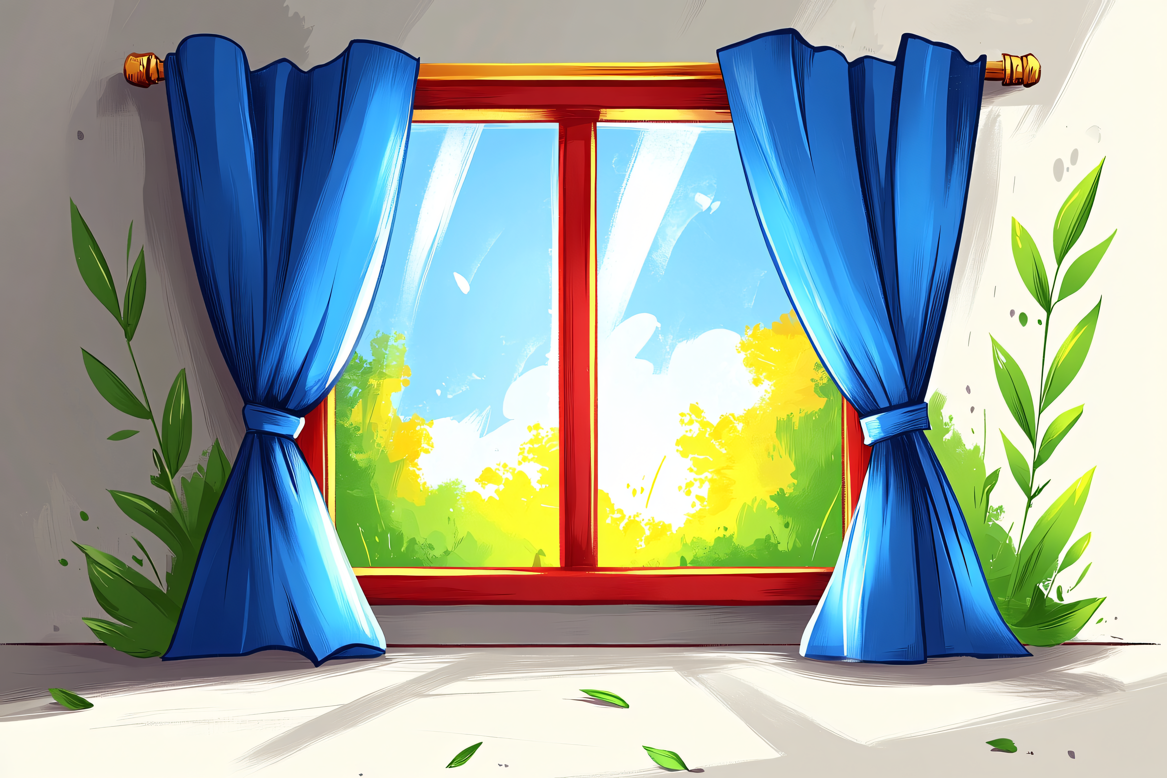 Window With Blue Curtains