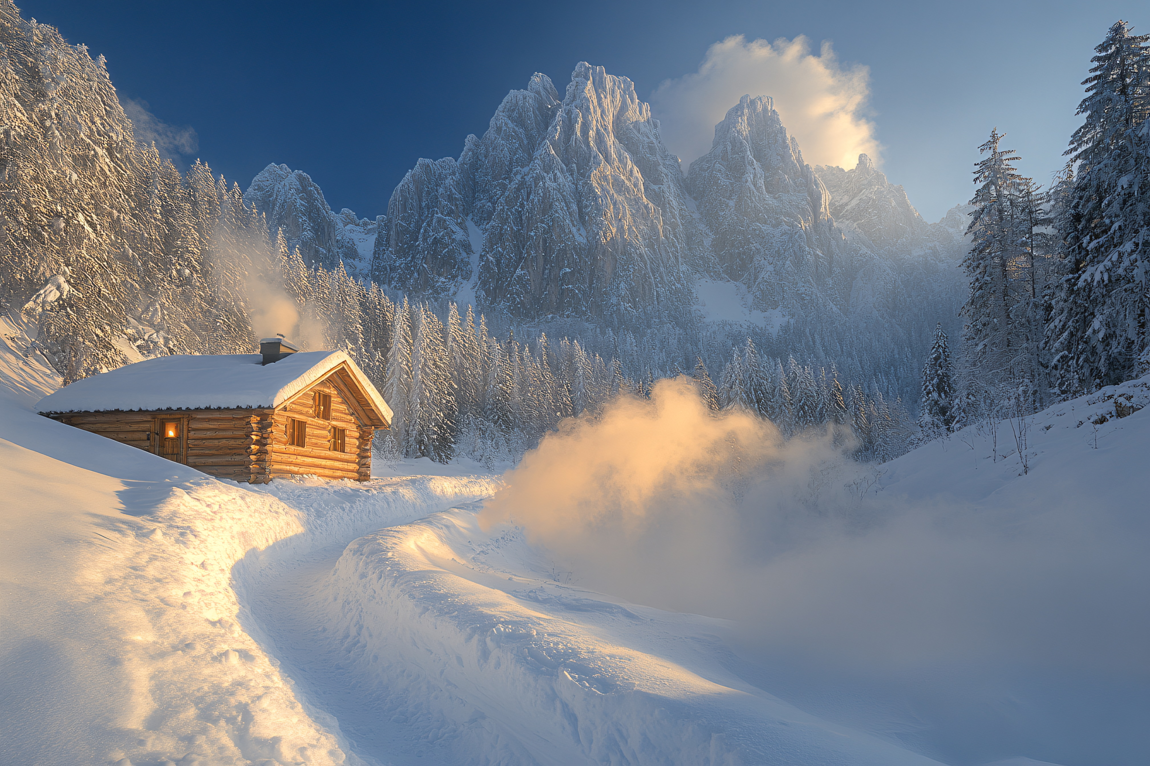 Winter Cabin In Snowy Mountains