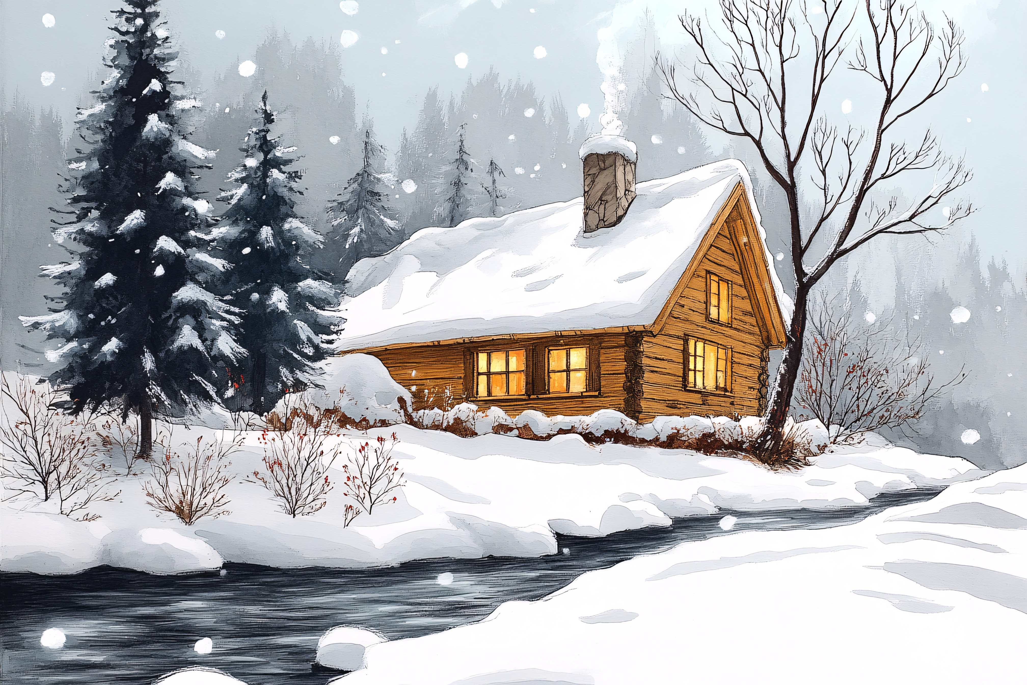 Winter Cabin Scene