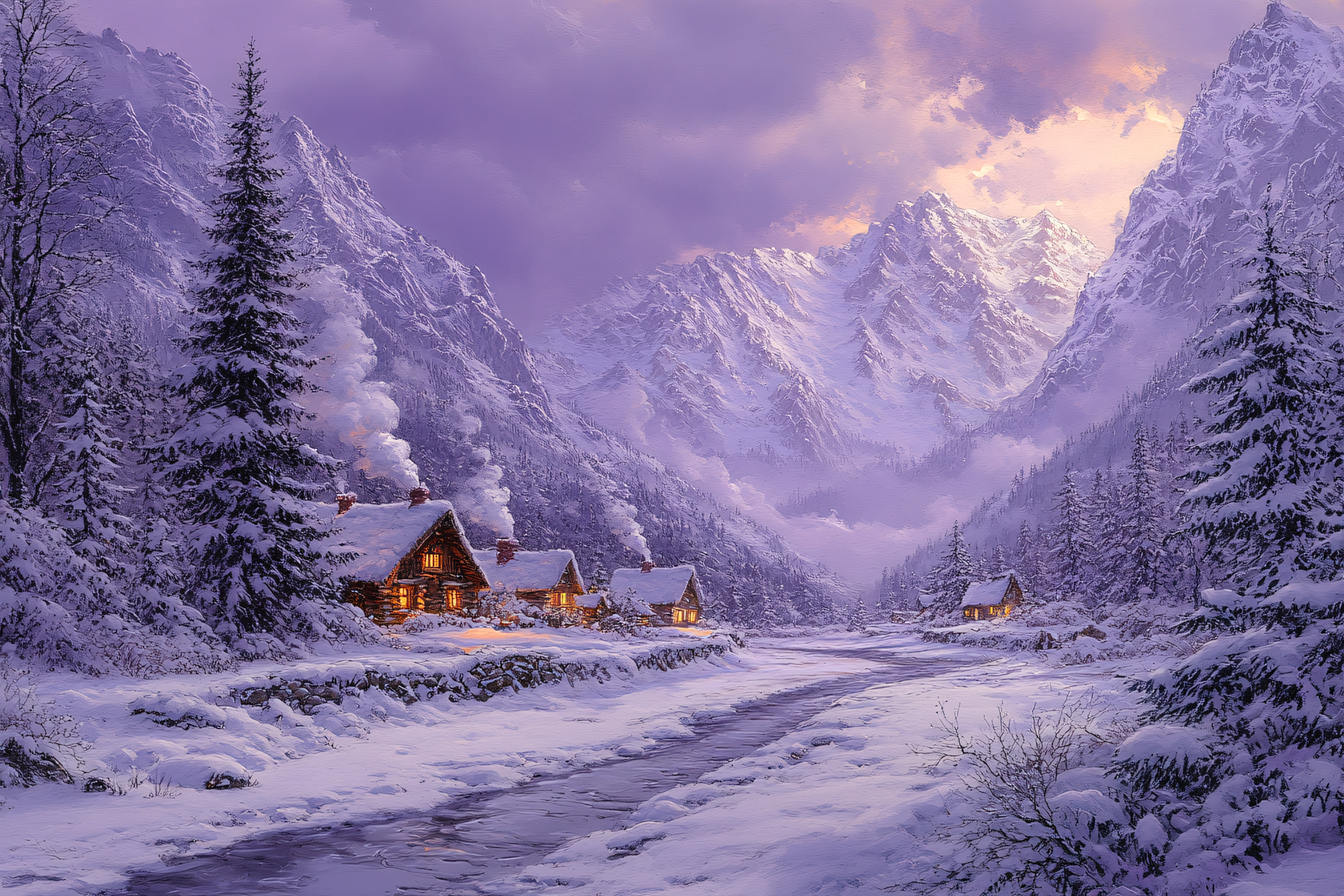 Winter Evening Village