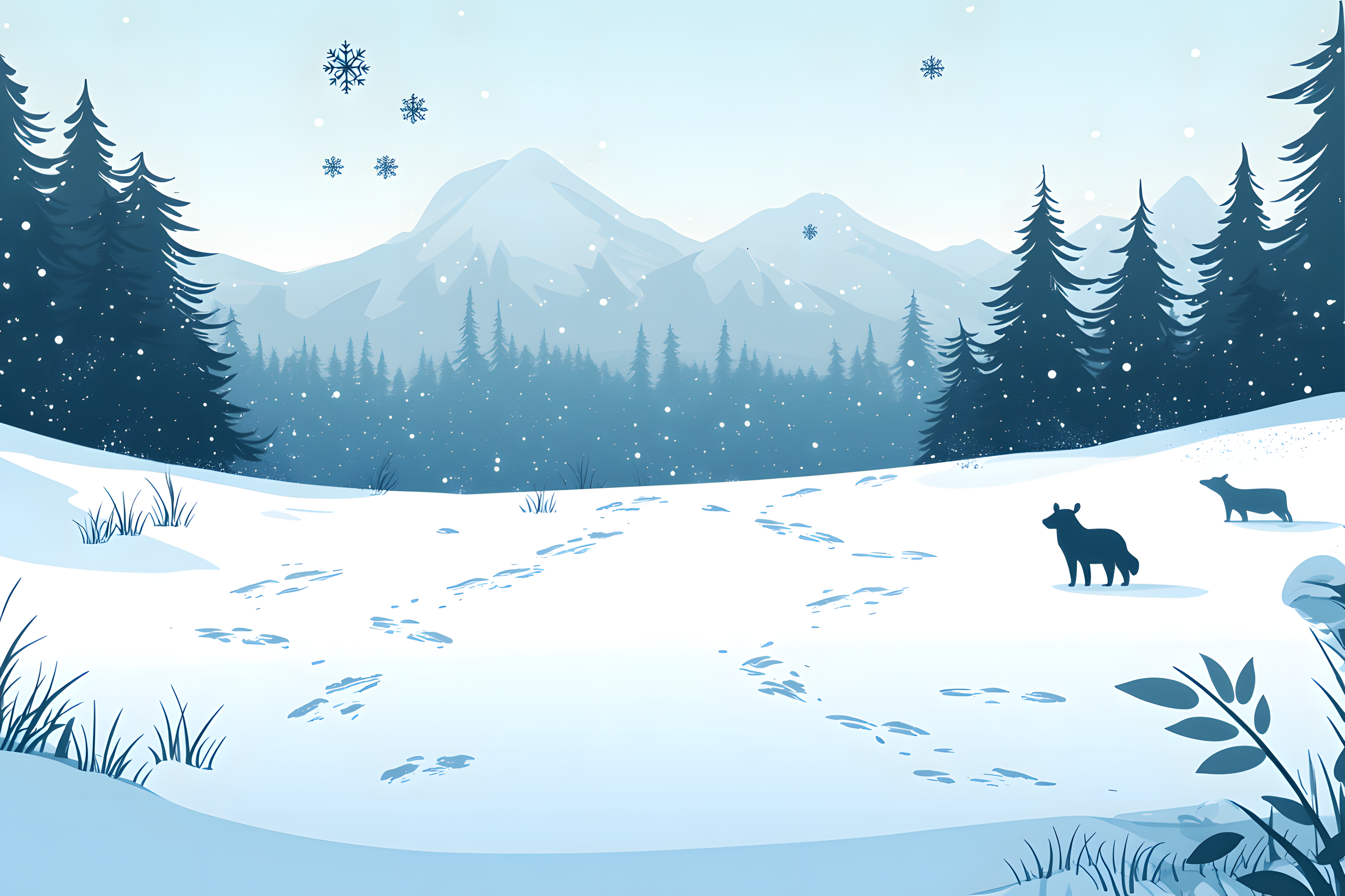 Winter Forest Scene With Animals