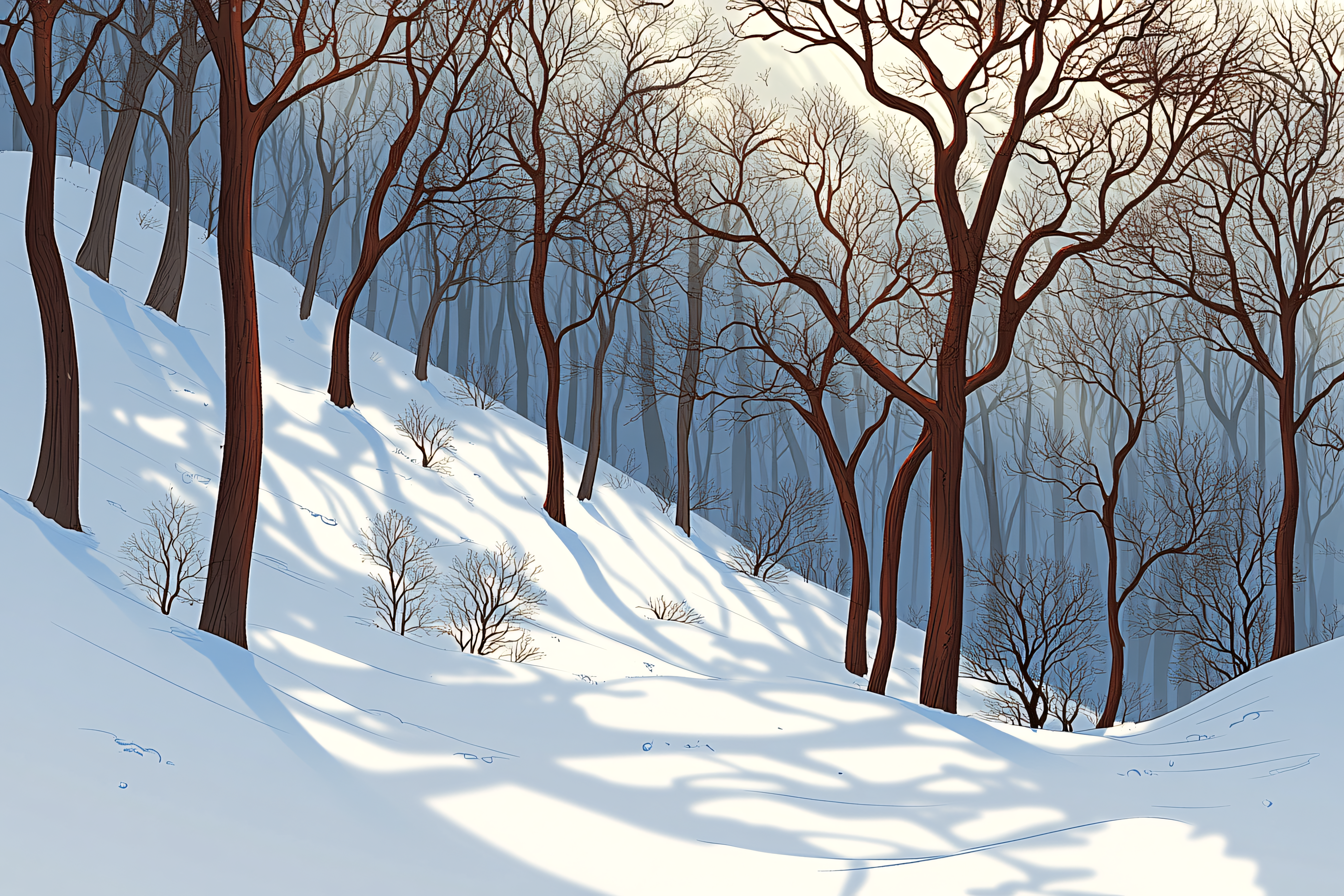Winter Forest Scene with Snow