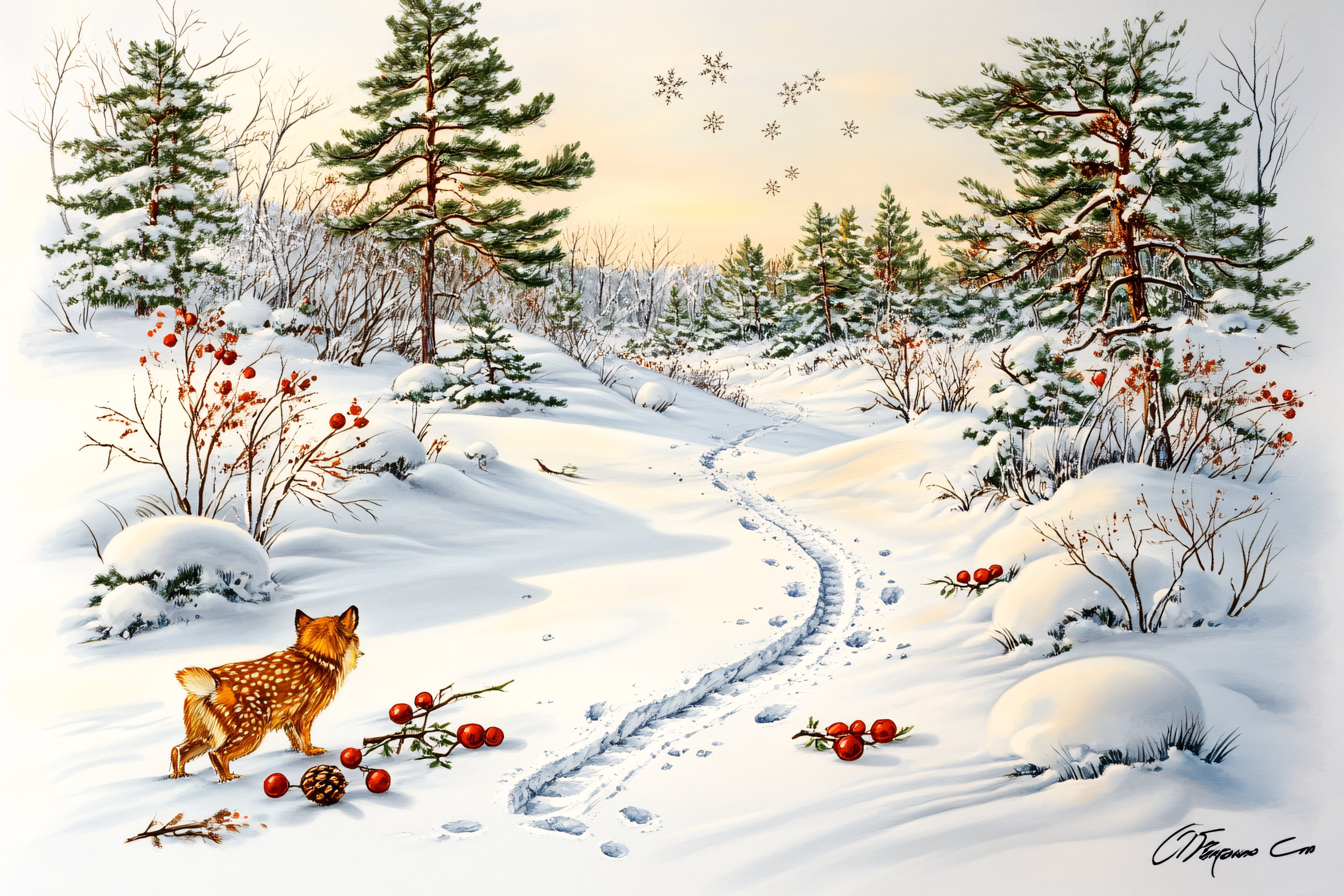 Winter Fox in Snowy Forest