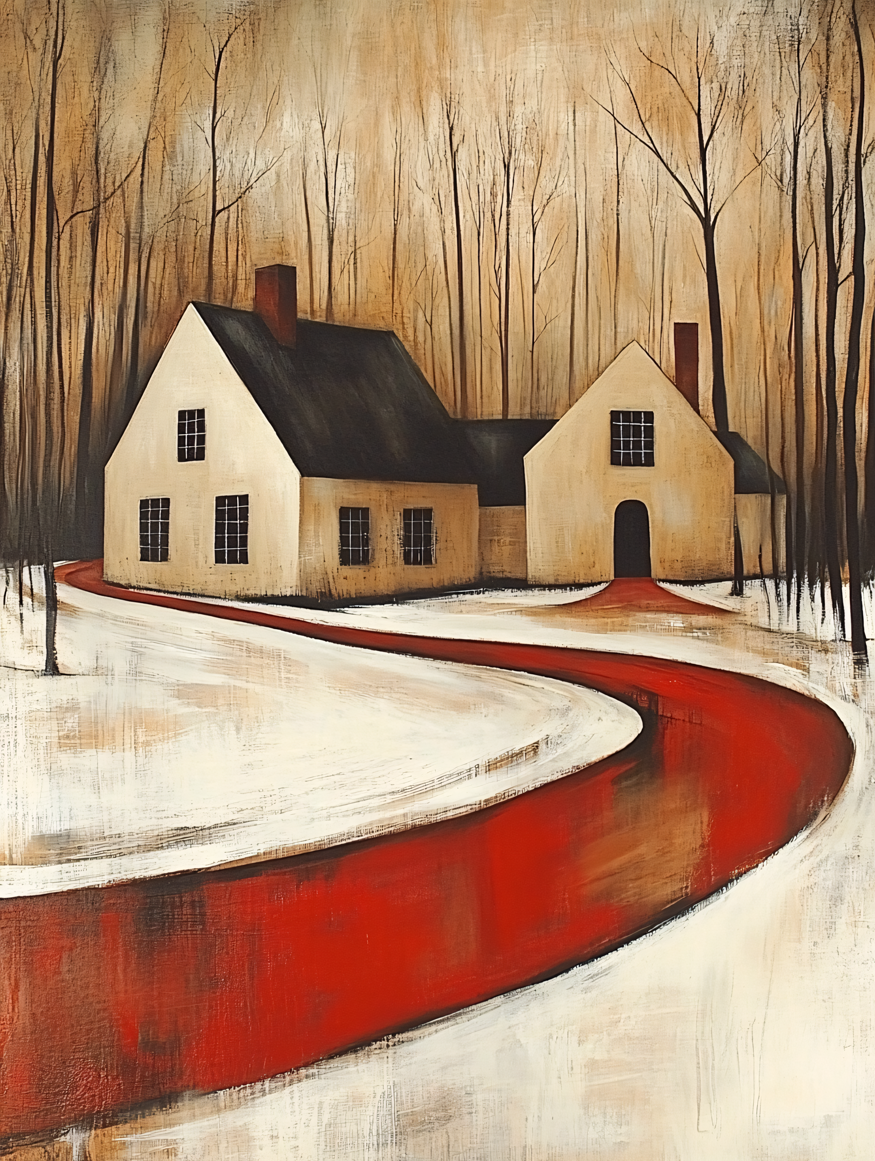 Winter House With Red Path