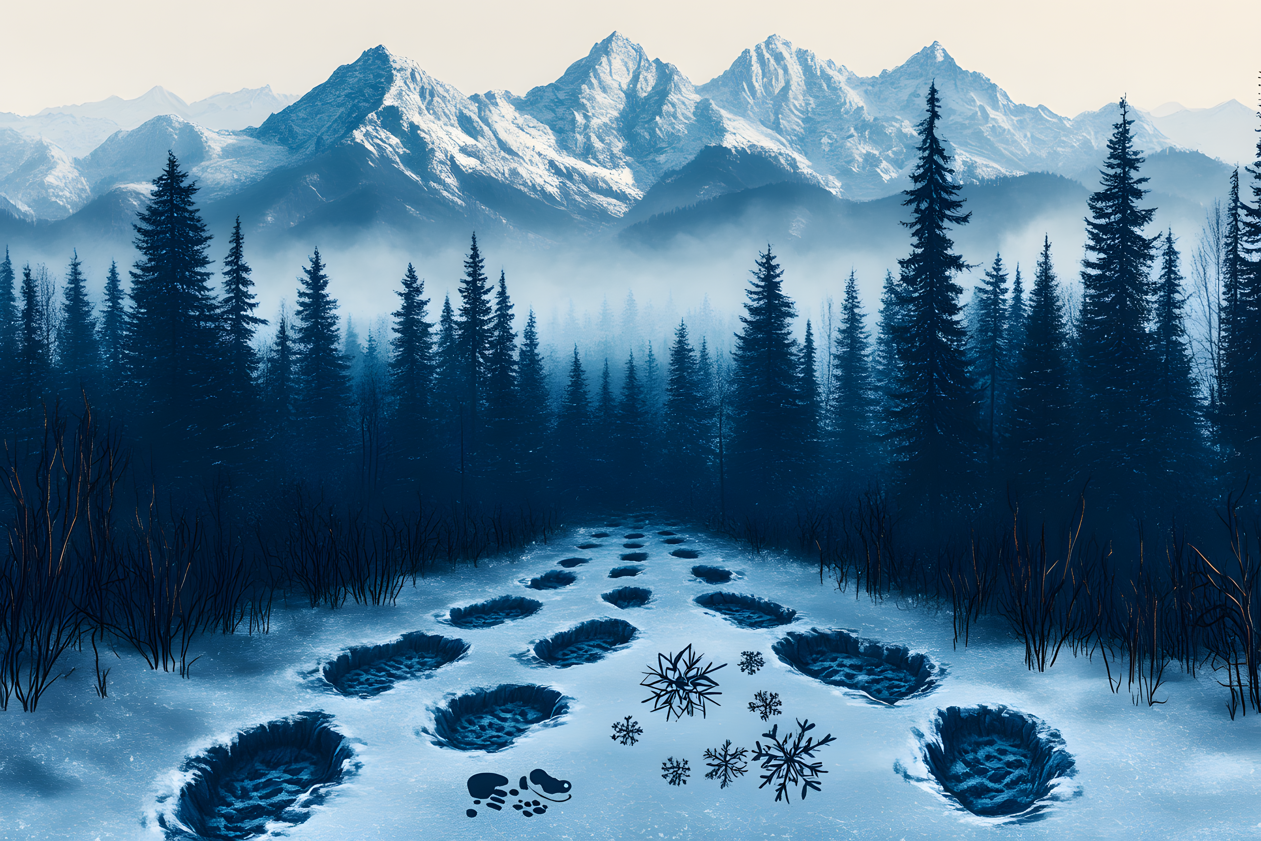 Winter Path to Snowy Peaks