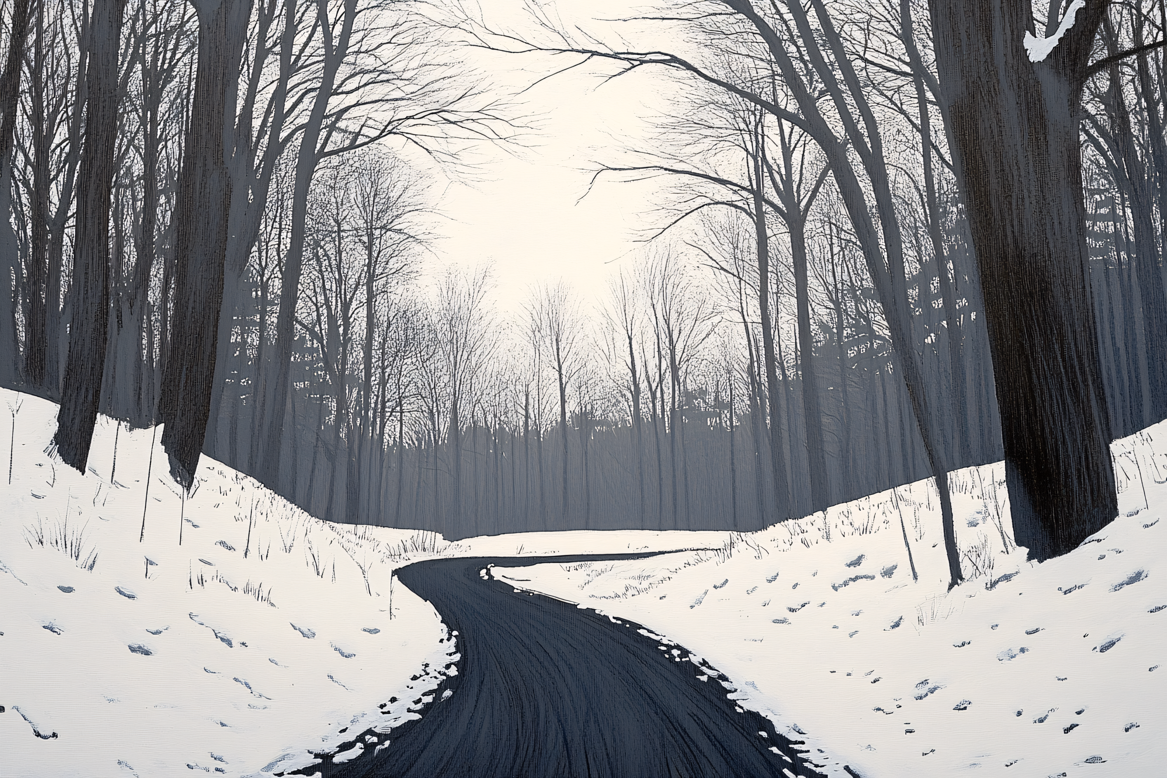 Winter Road Through Bare Trees