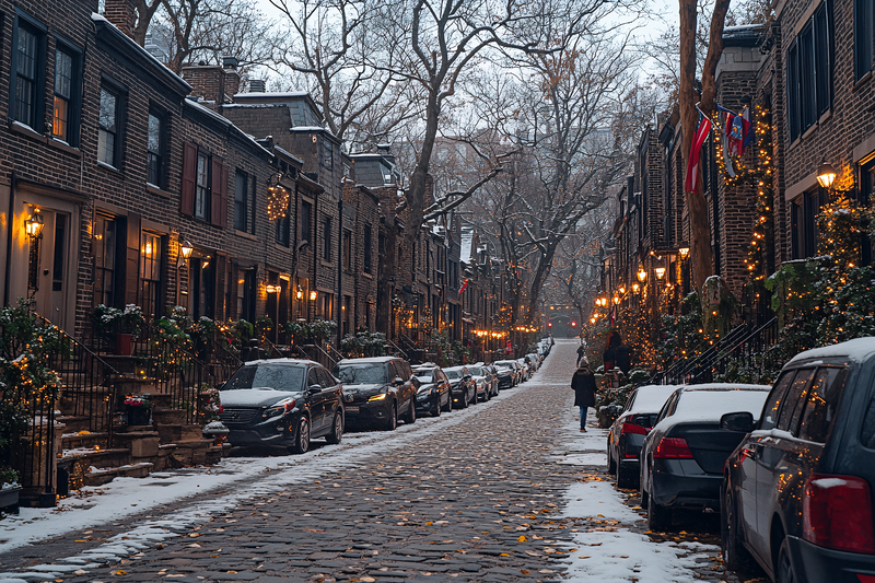 Winter Street in a Cozy Town