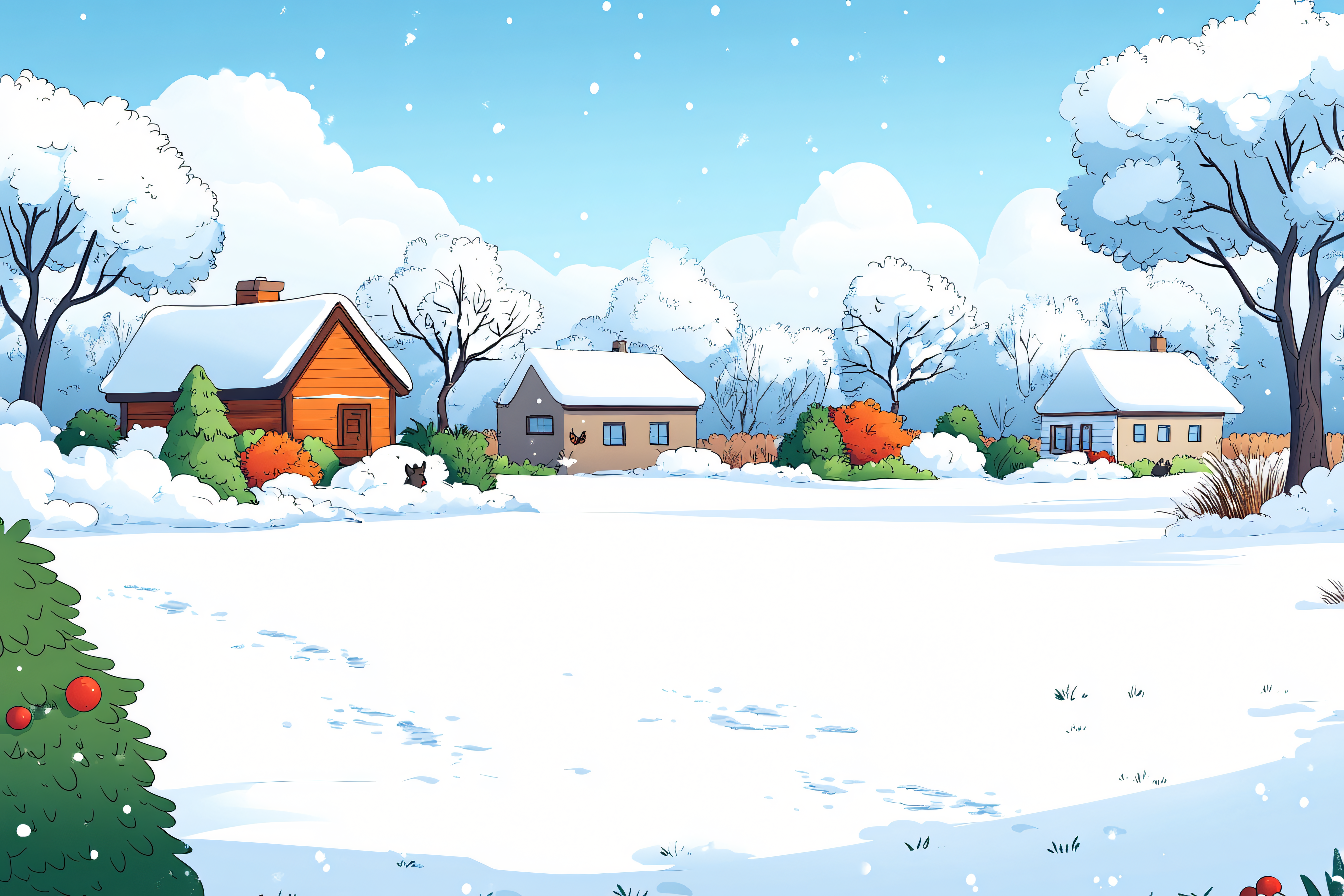 Winter Village Scene
