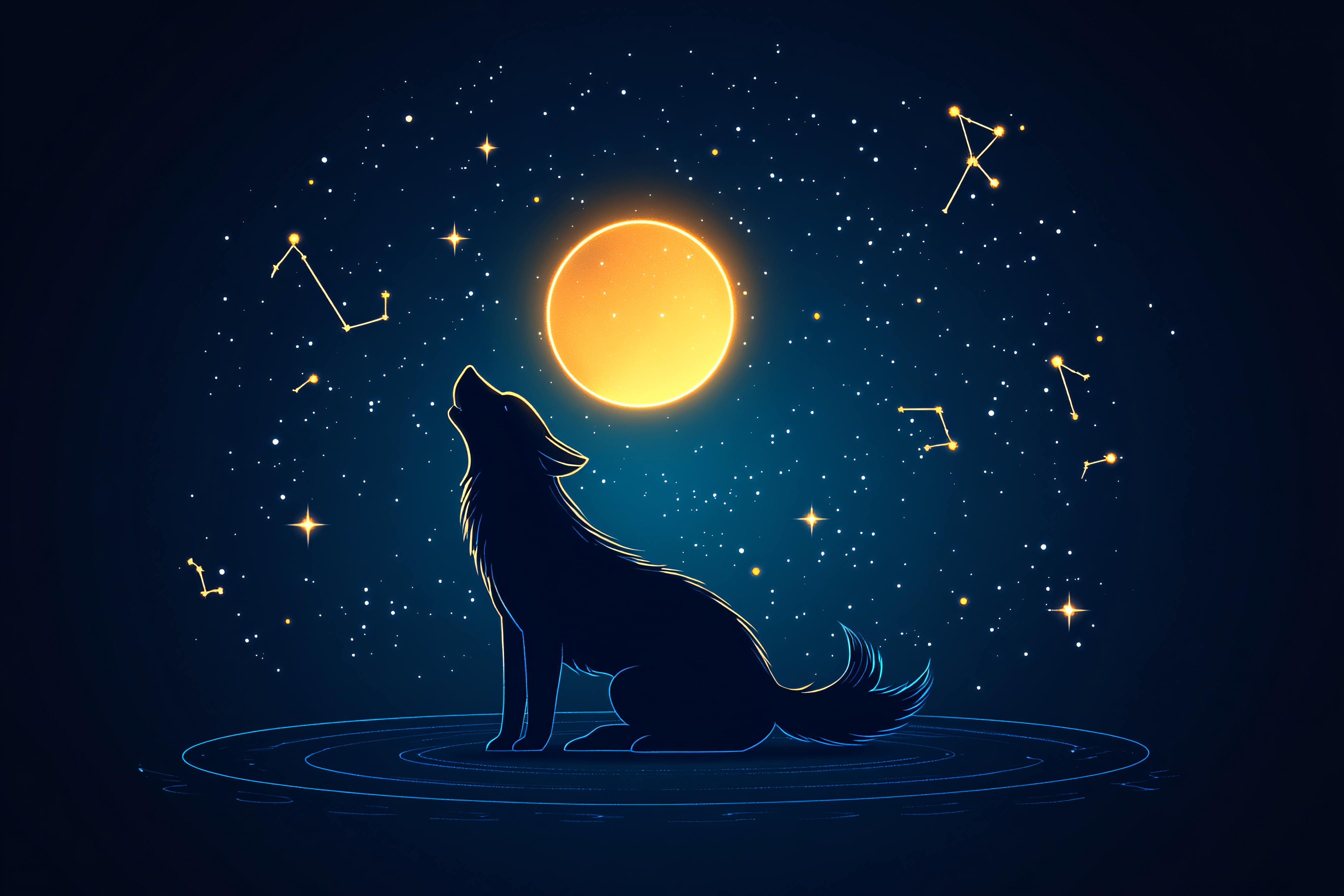 Wolf Howling At Moon Constellations Night