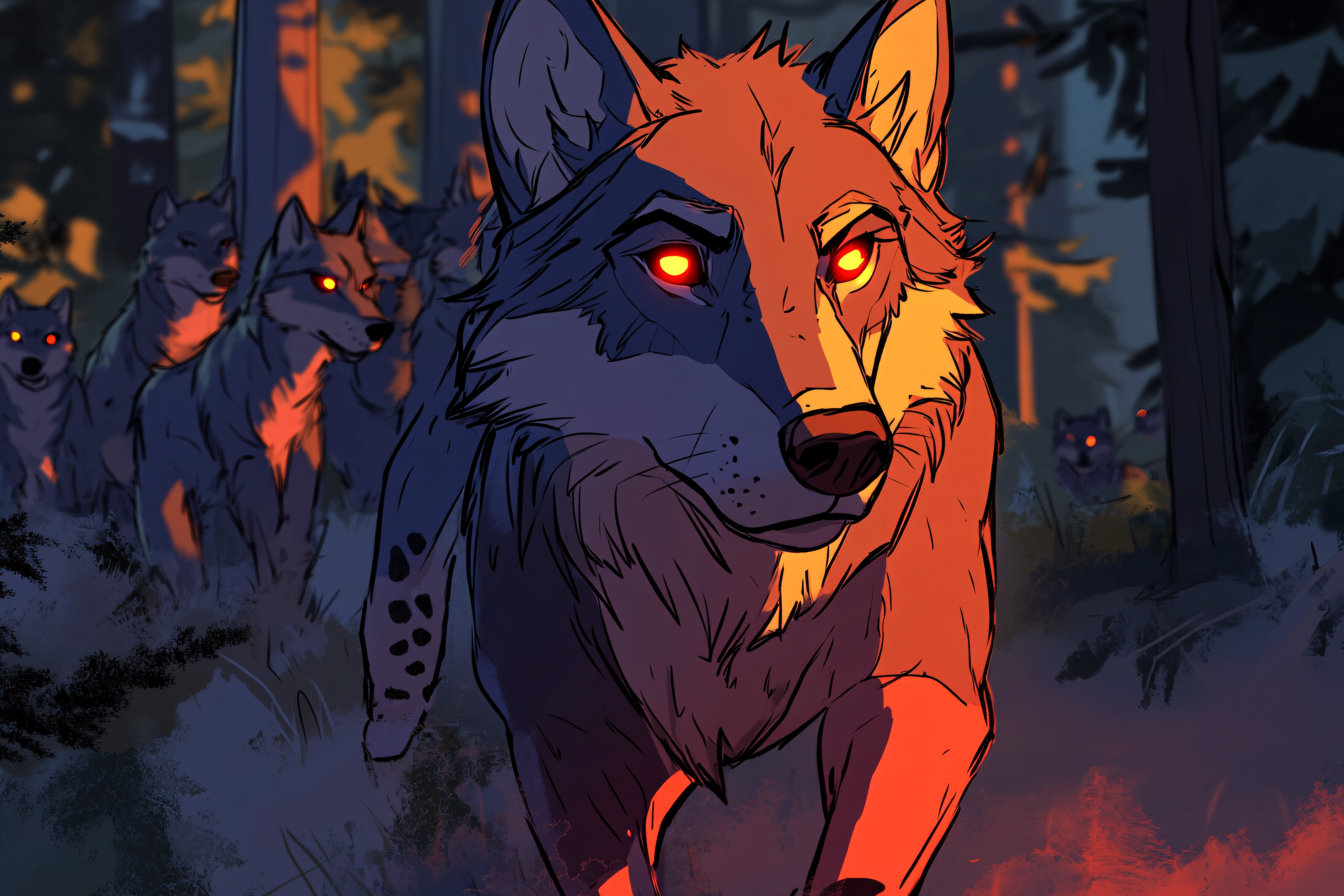 Wolf Pack in Shadow