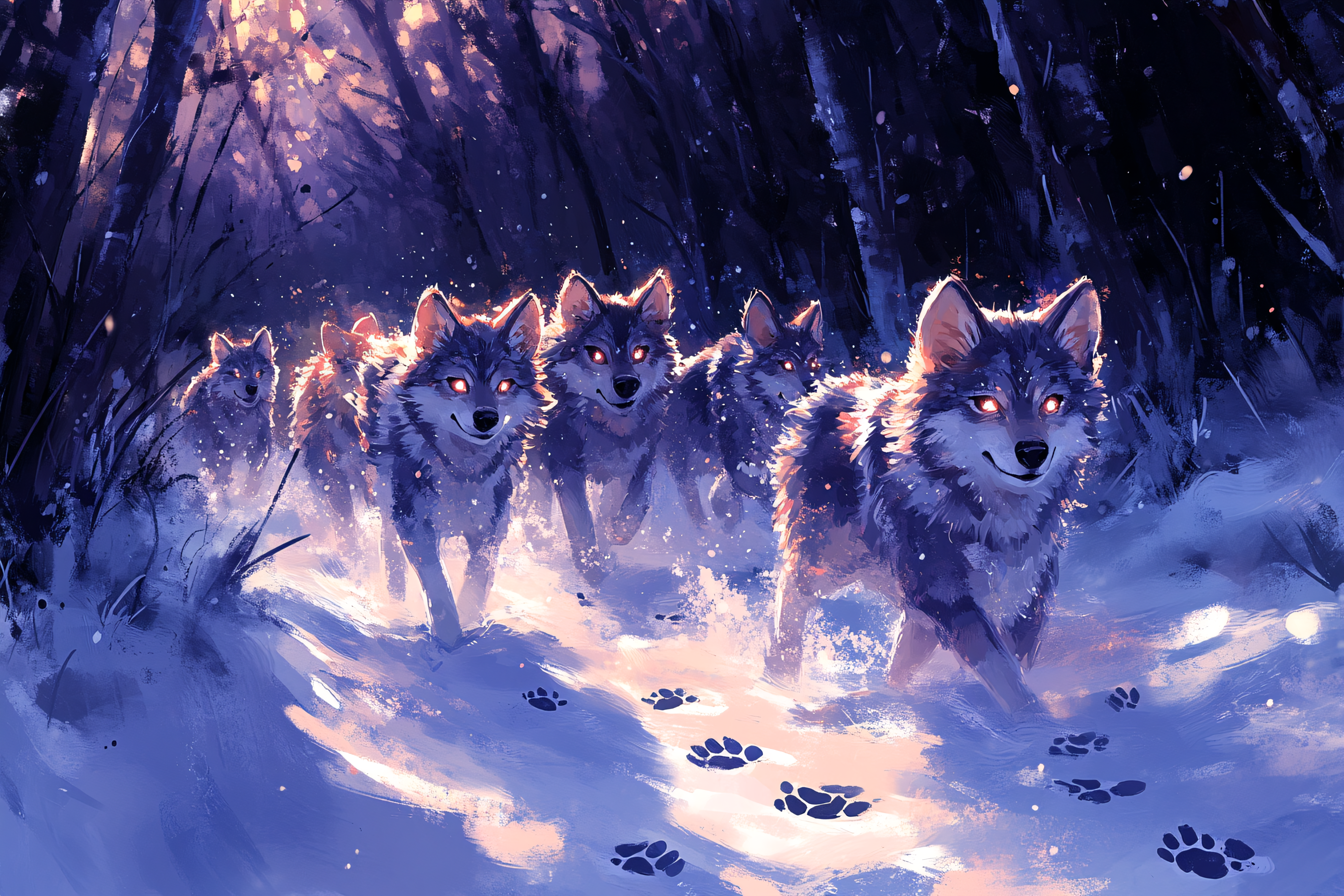 Wolf Pack in Snowy Forest