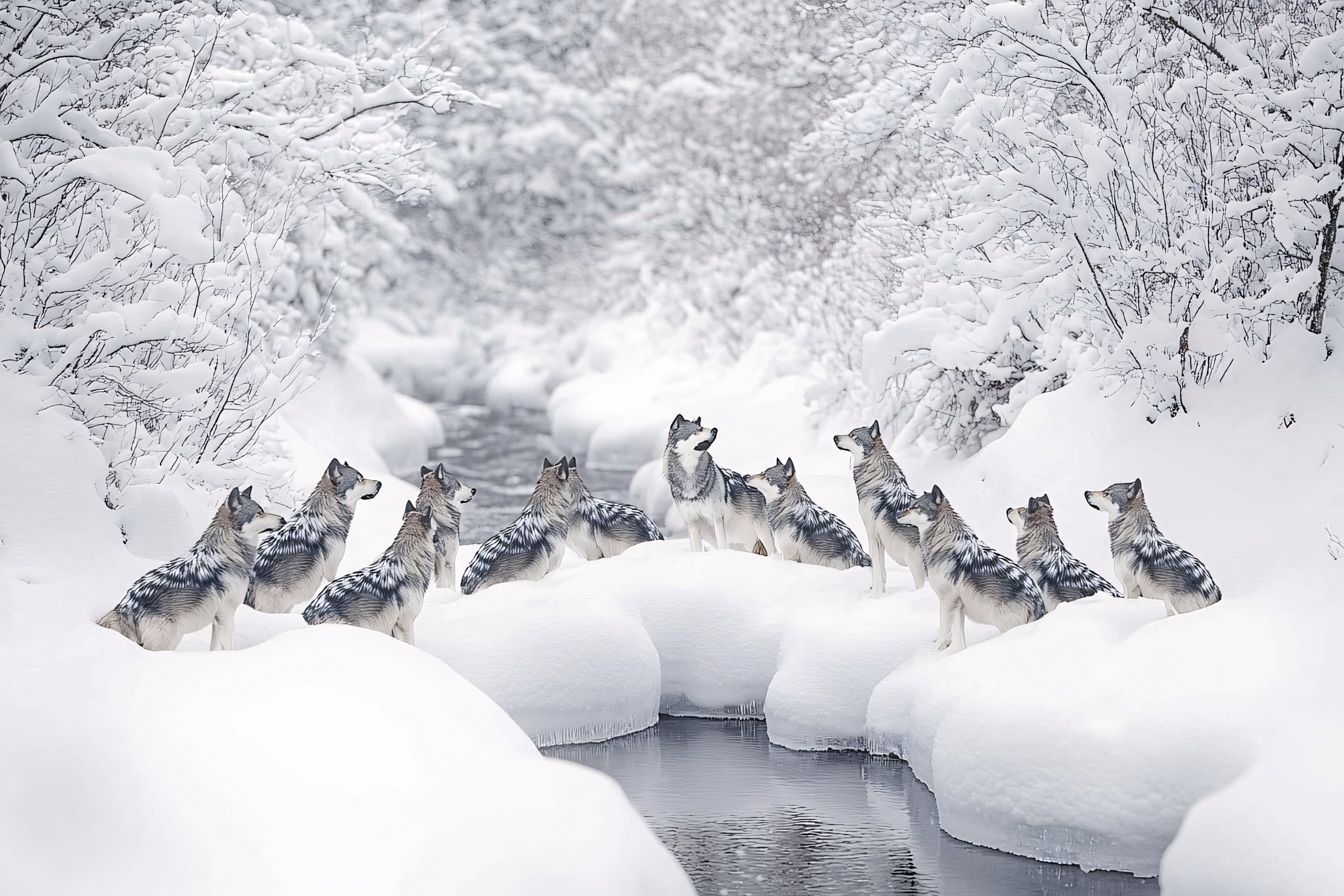 Wolf Pack in Winter River