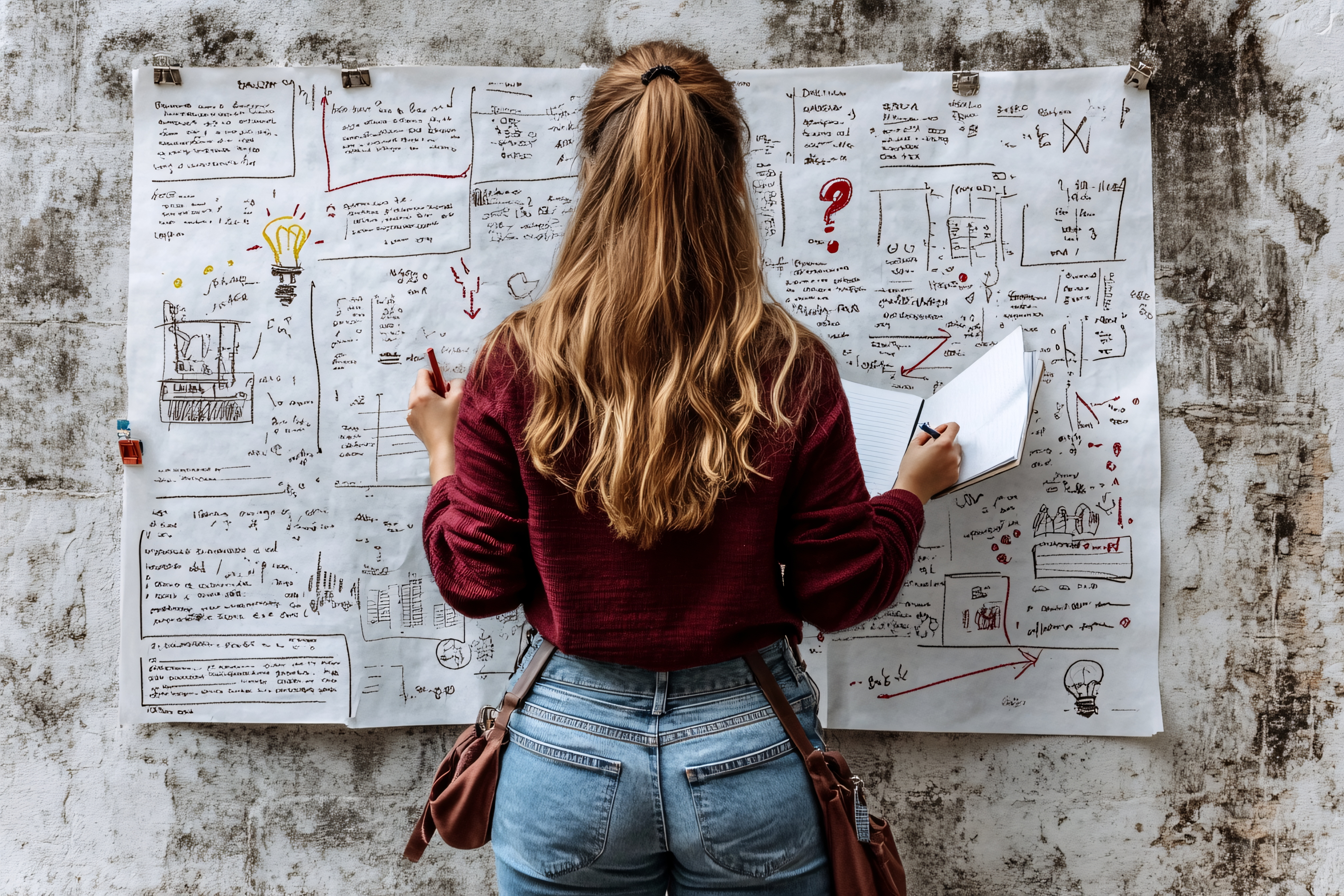 Woman Analyzing Business Ideas on a Wall