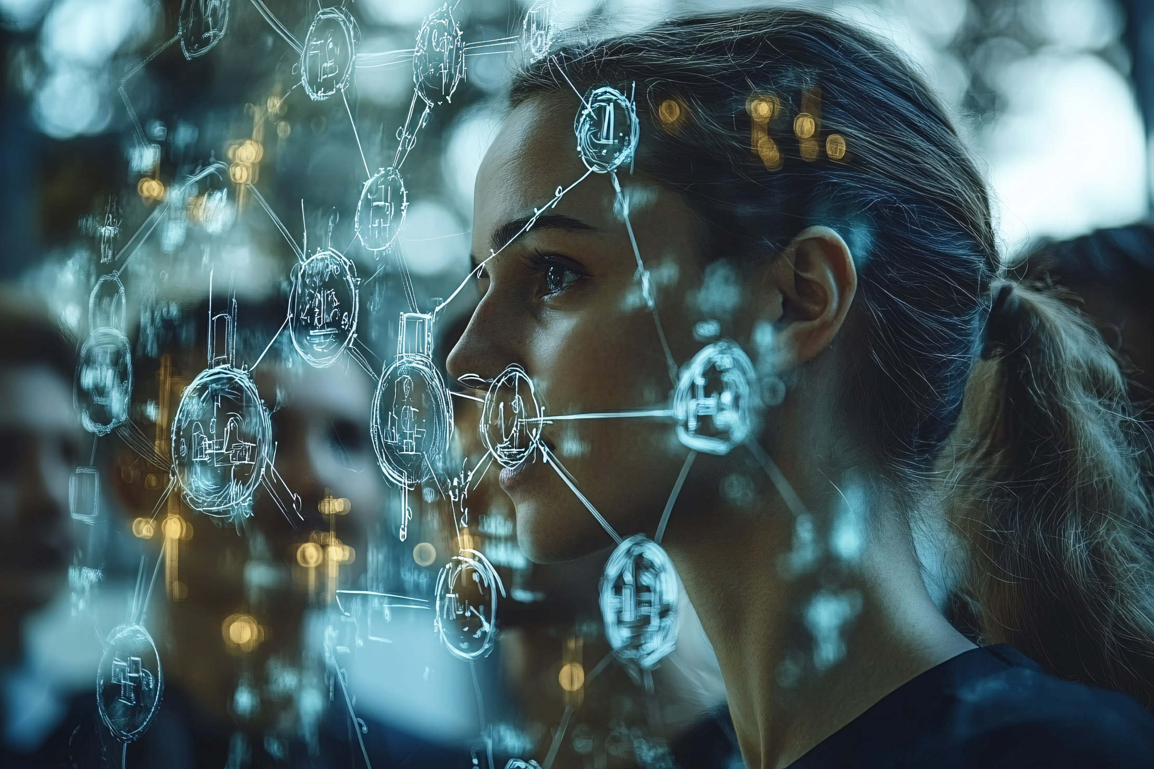 Woman Analyzing Network Diagram