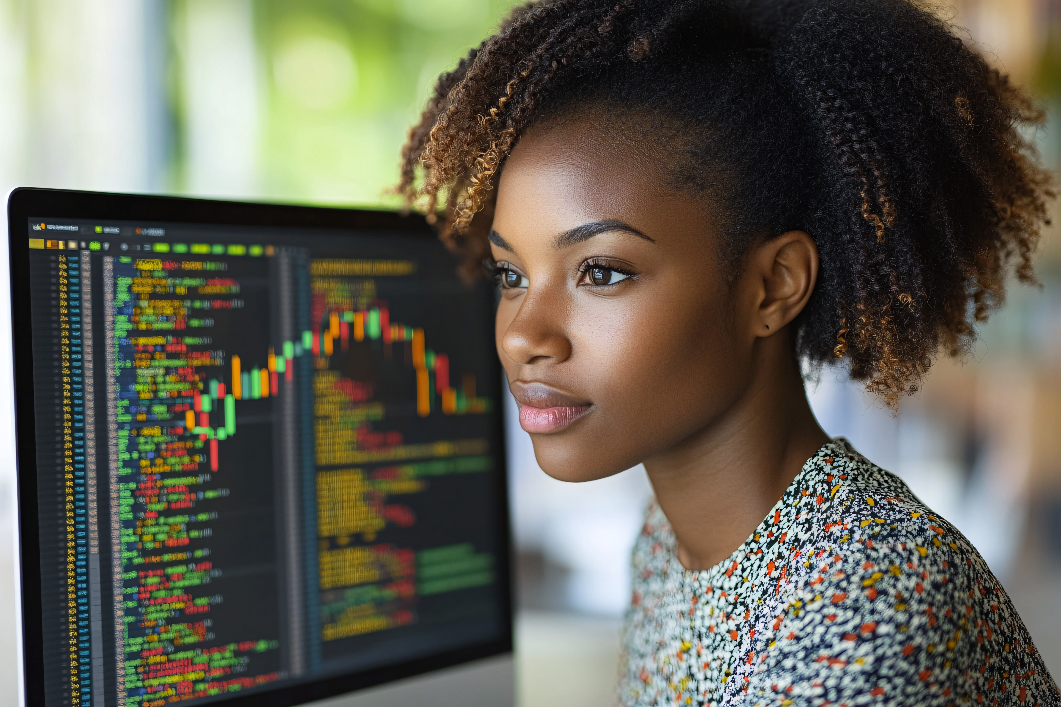 Woman Analyzing Stock Data