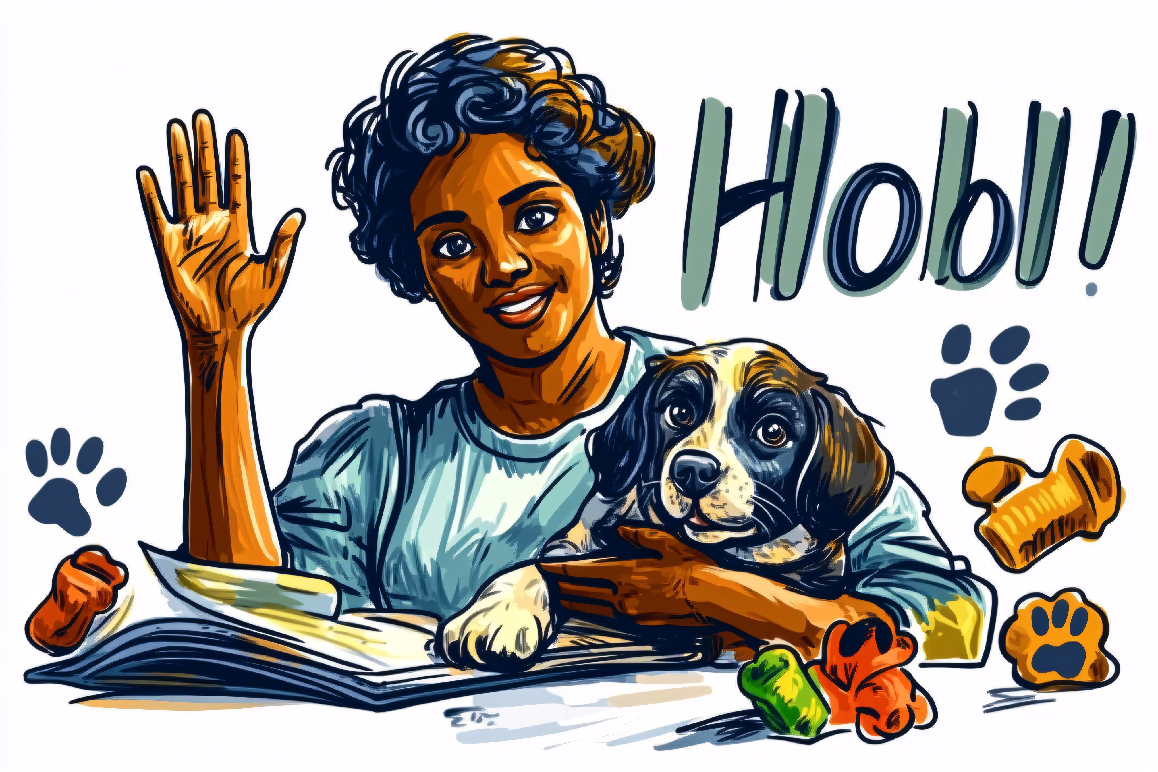 Woman and Dog Greeting with Hello
