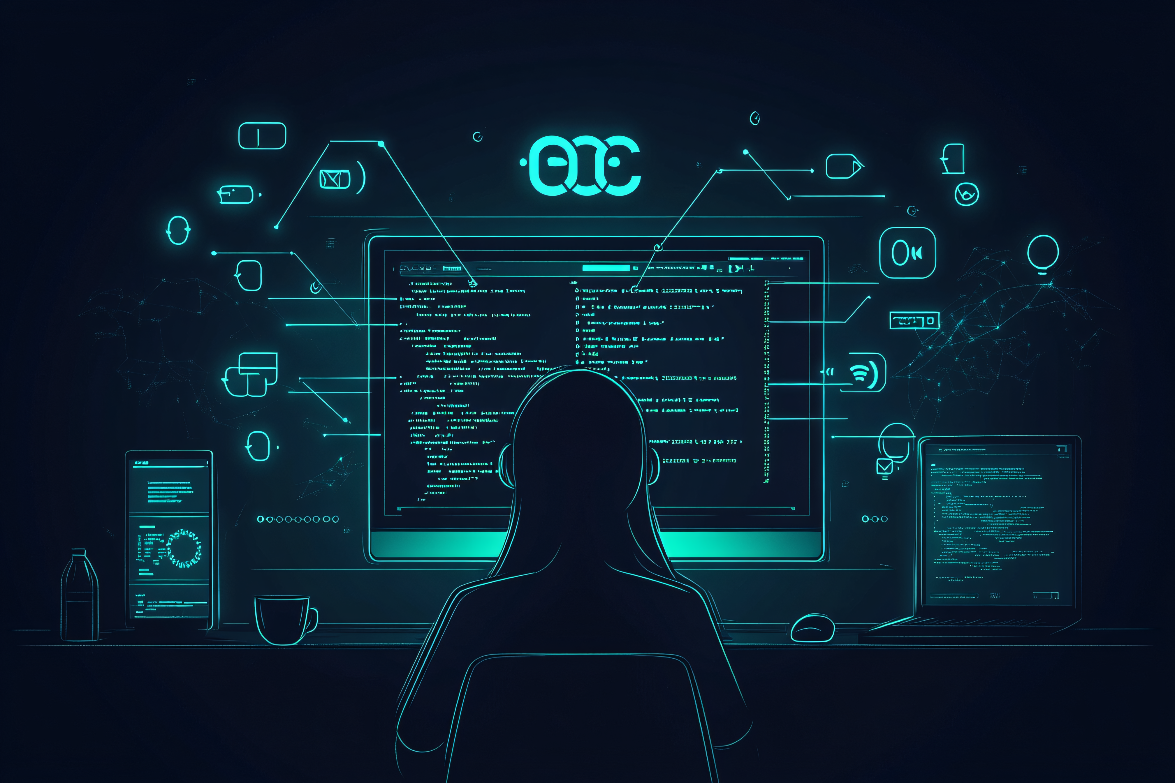 Woman Coding With Multiple Screens