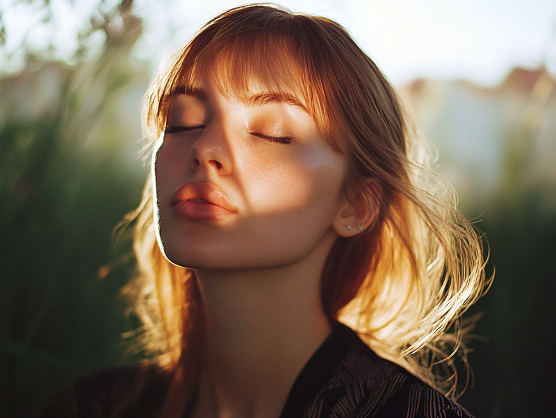 Woman Enjoying Sunlight With Eyes Closed