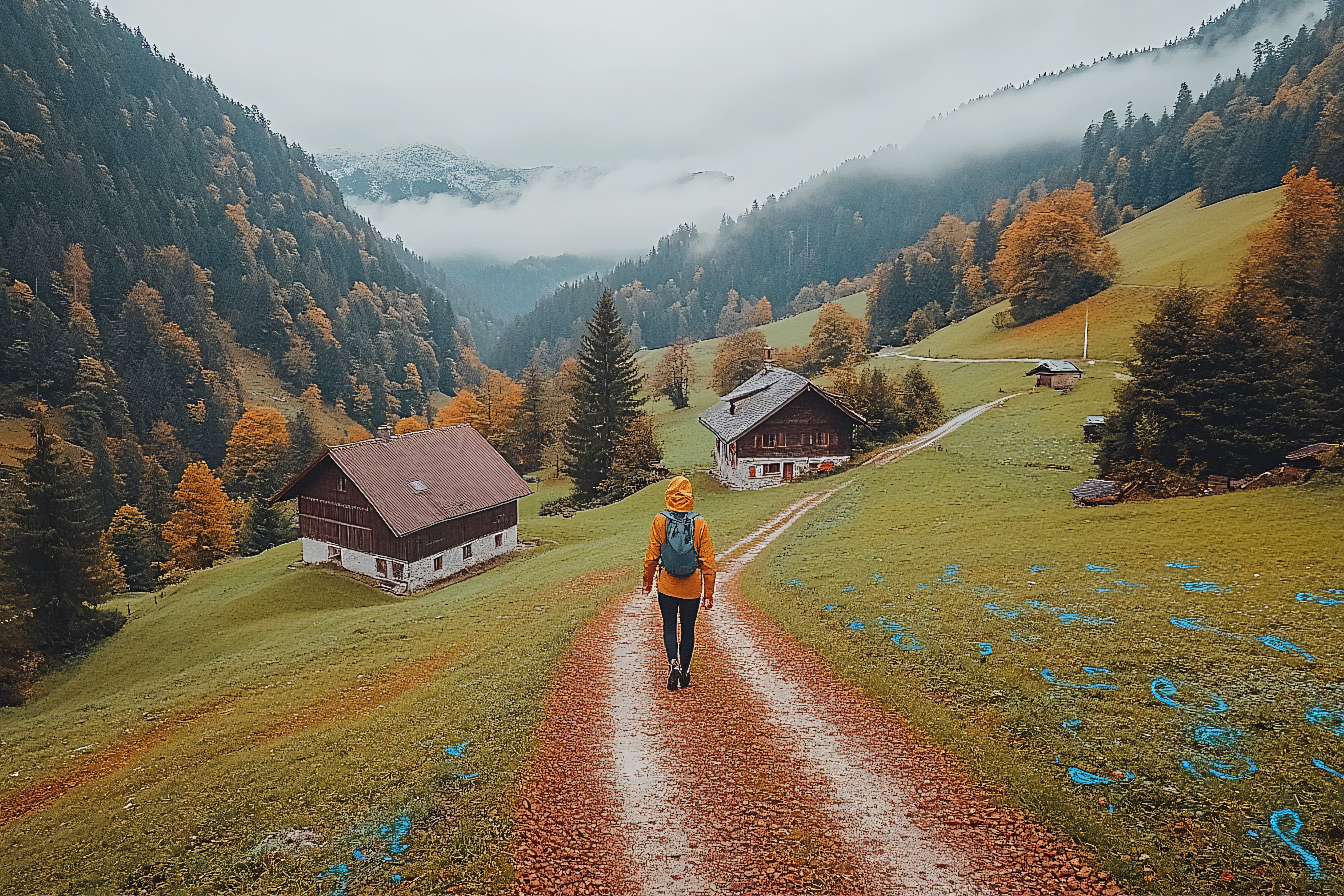 Woman Hiking in an Autumn Valley