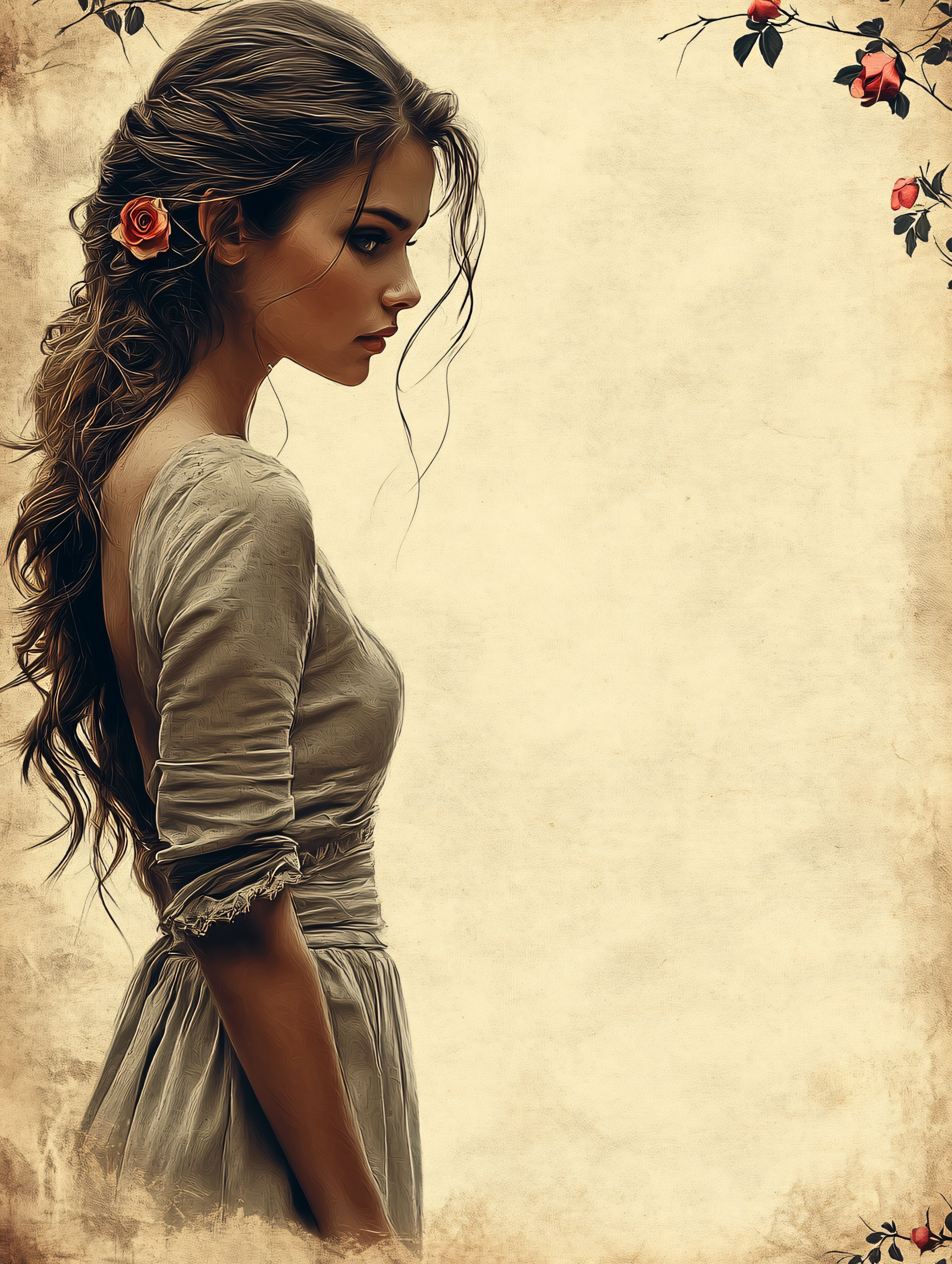 Woman In Profile With Rose