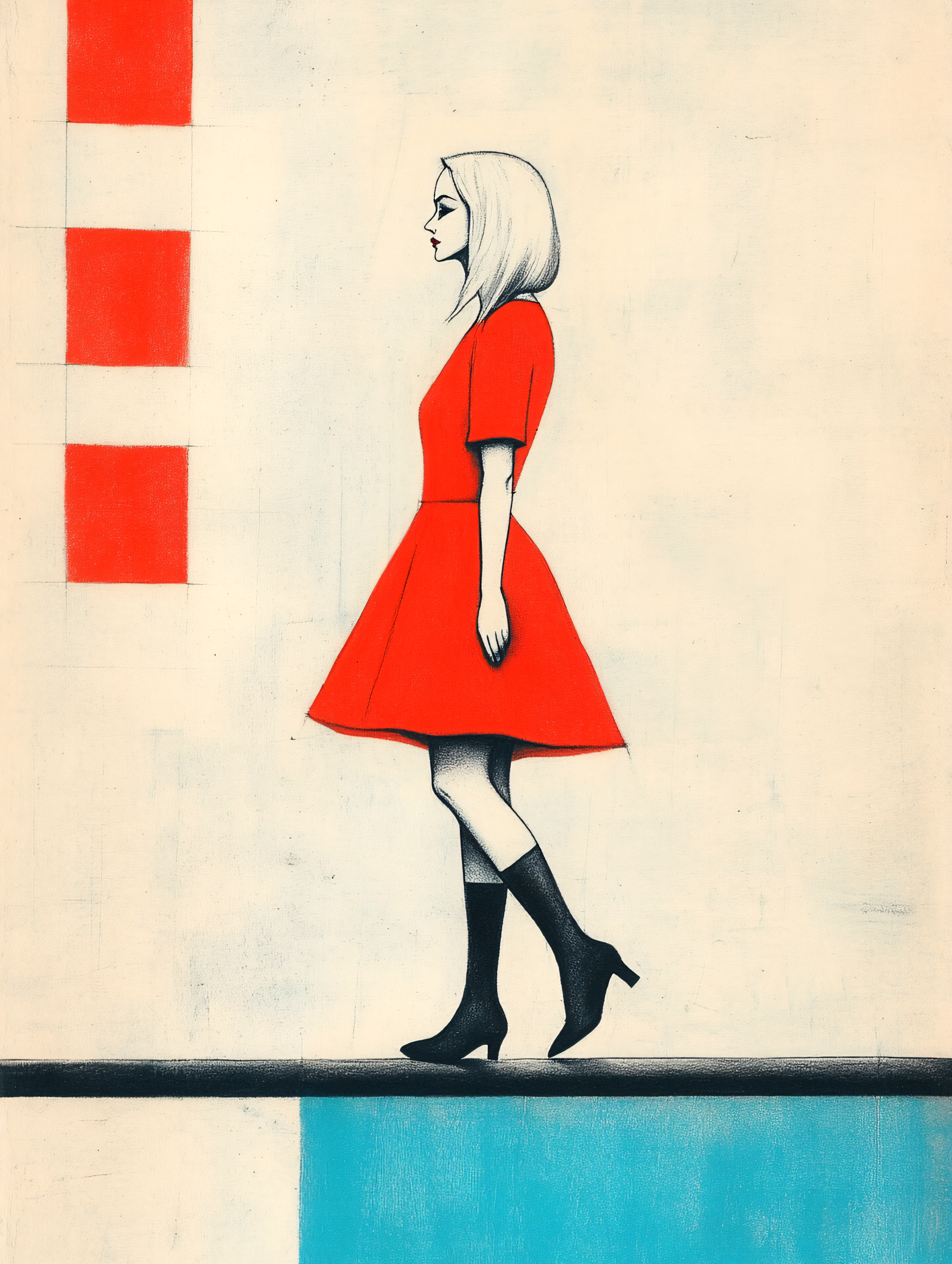 Woman In Red Dress Walking