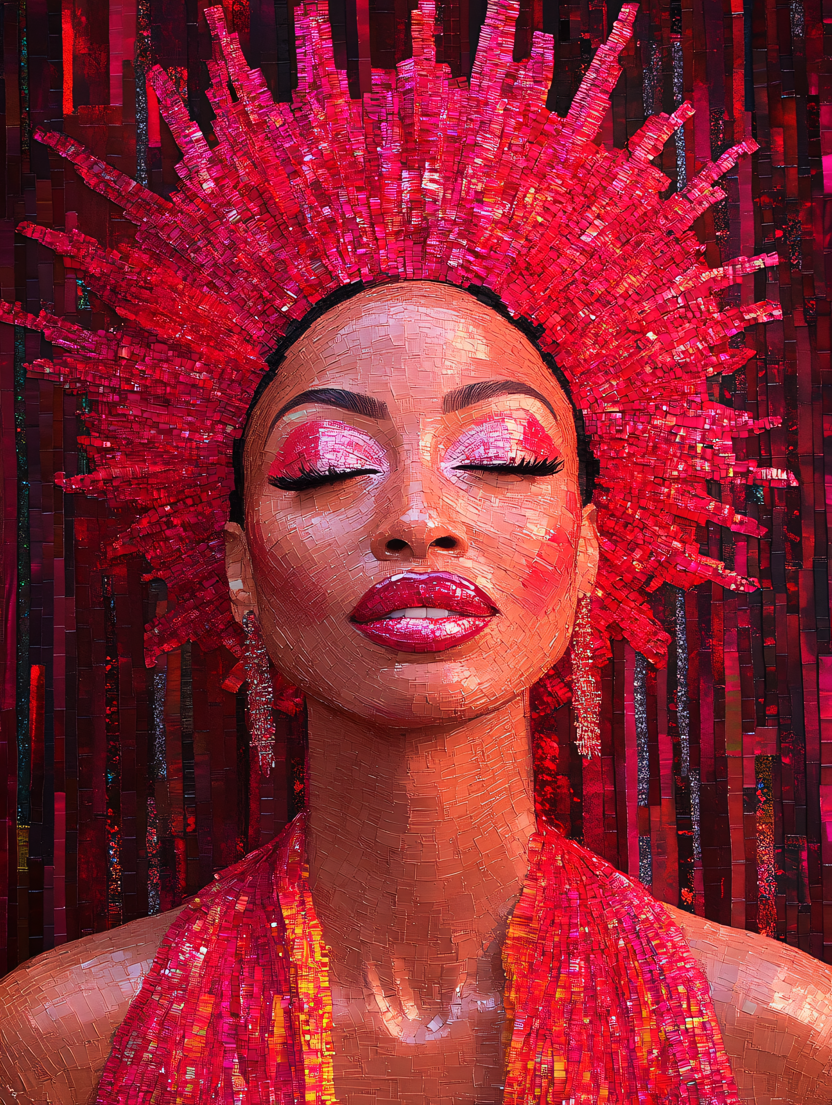 Woman In Red Mosaic Headdress