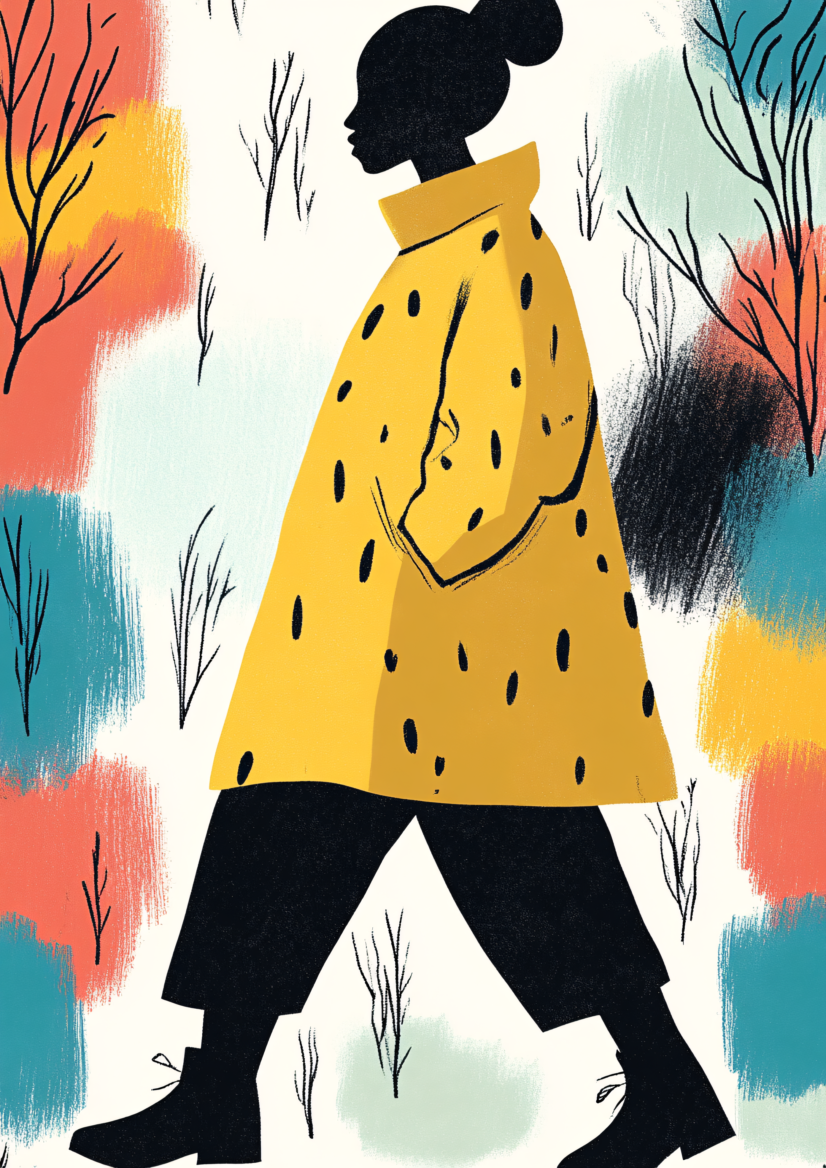 Woman in Yellow Coat Walking