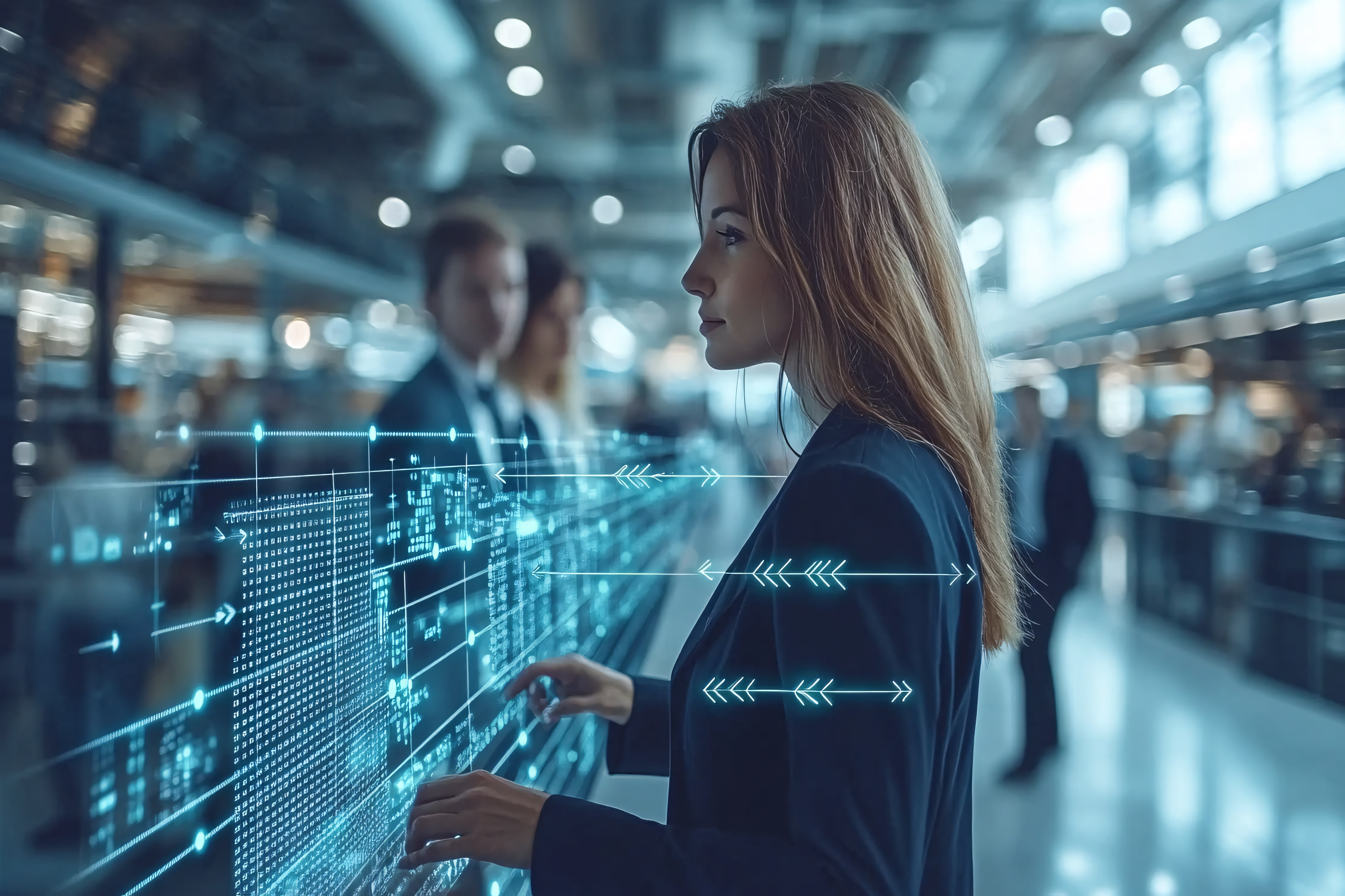 Woman Interacting with Data Display