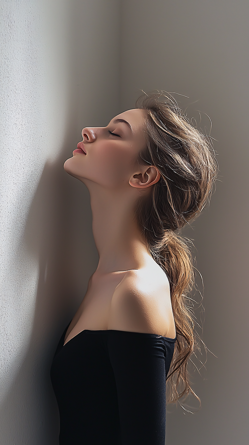 Woman Leaning On Wall In Profile