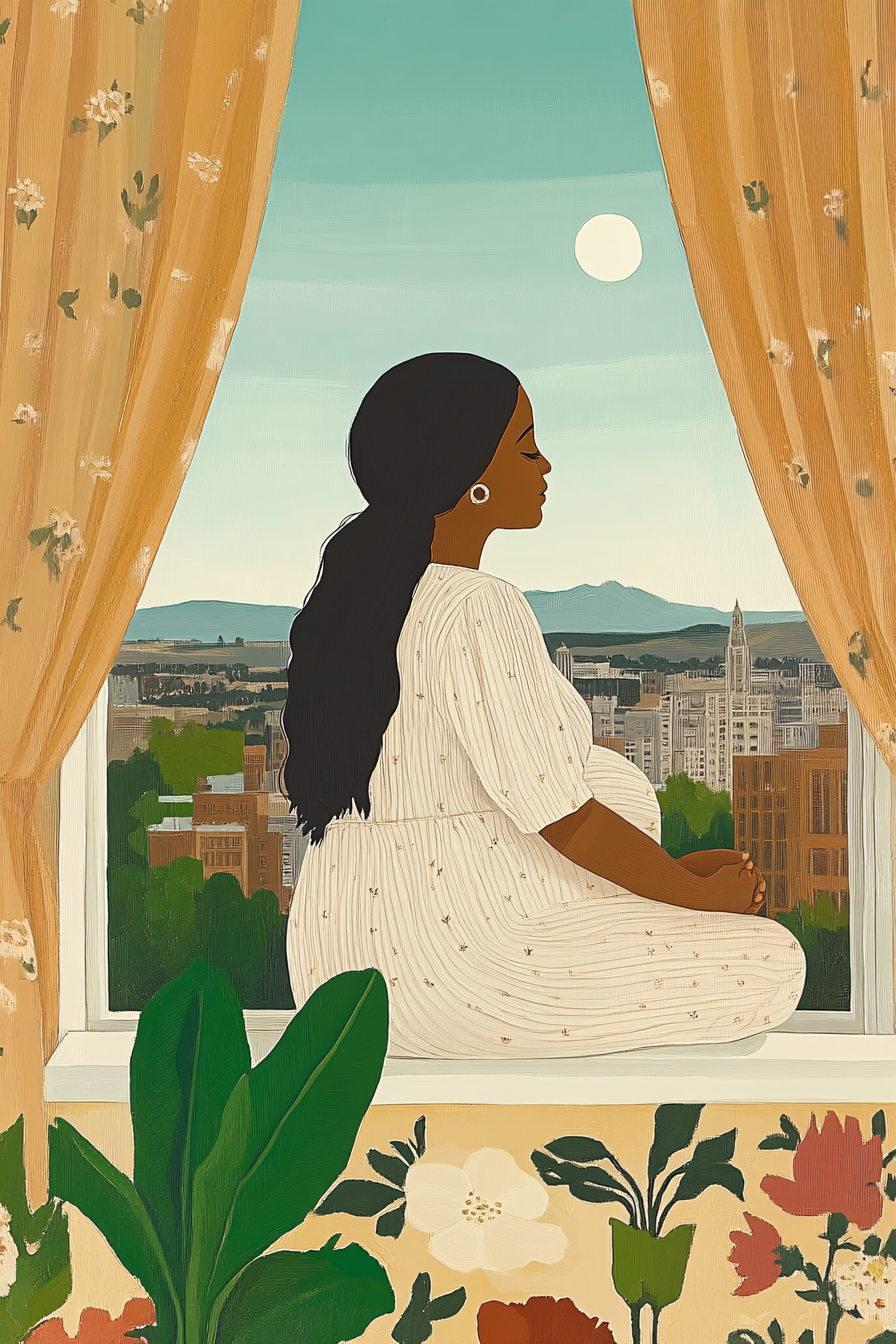 Woman Meditating by Window