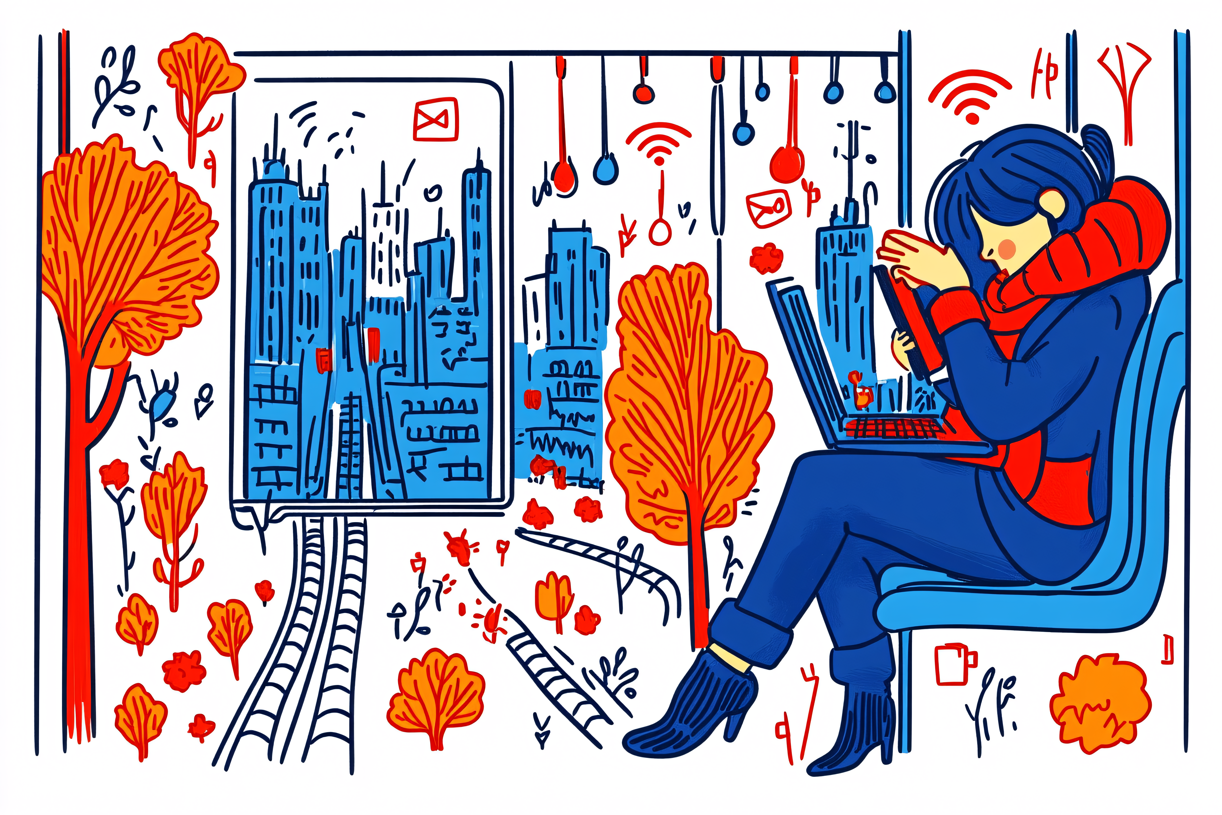 Woman on Train with City View
