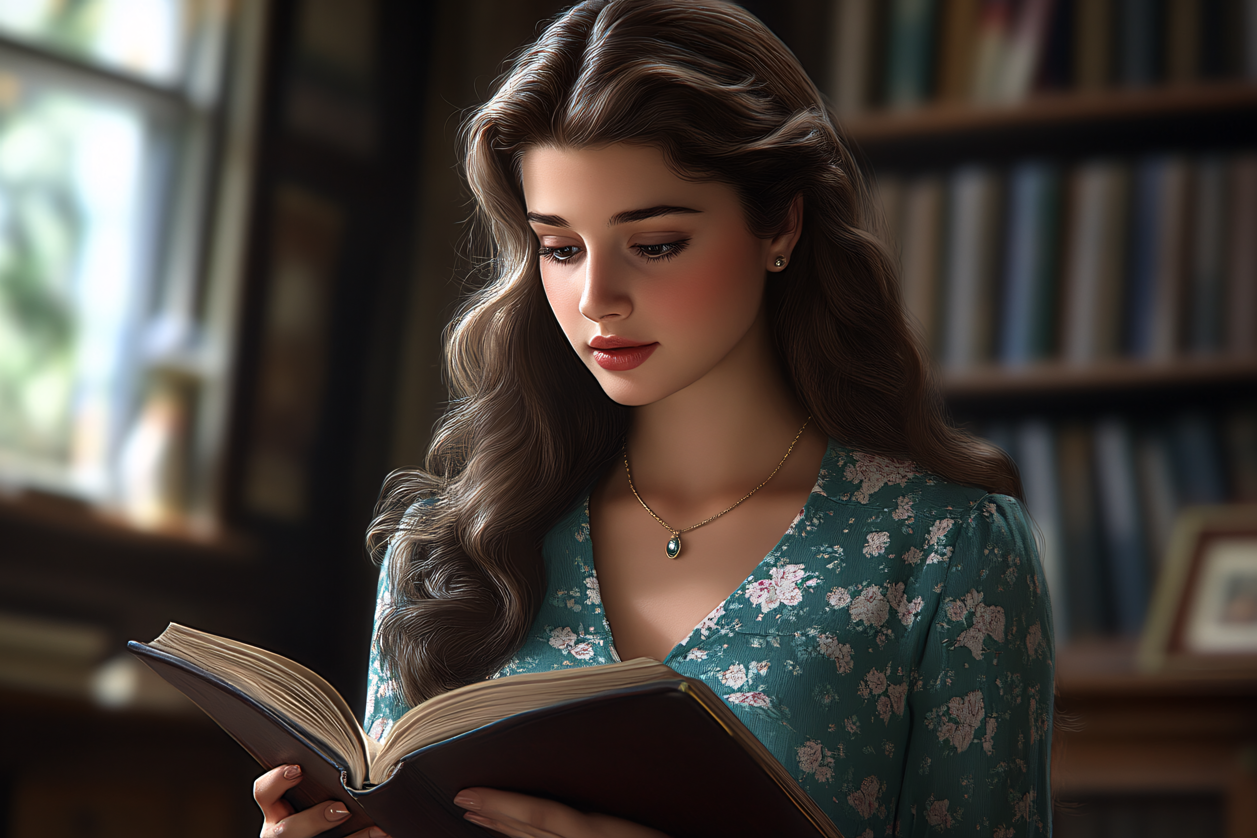 Woman Reading In Library
