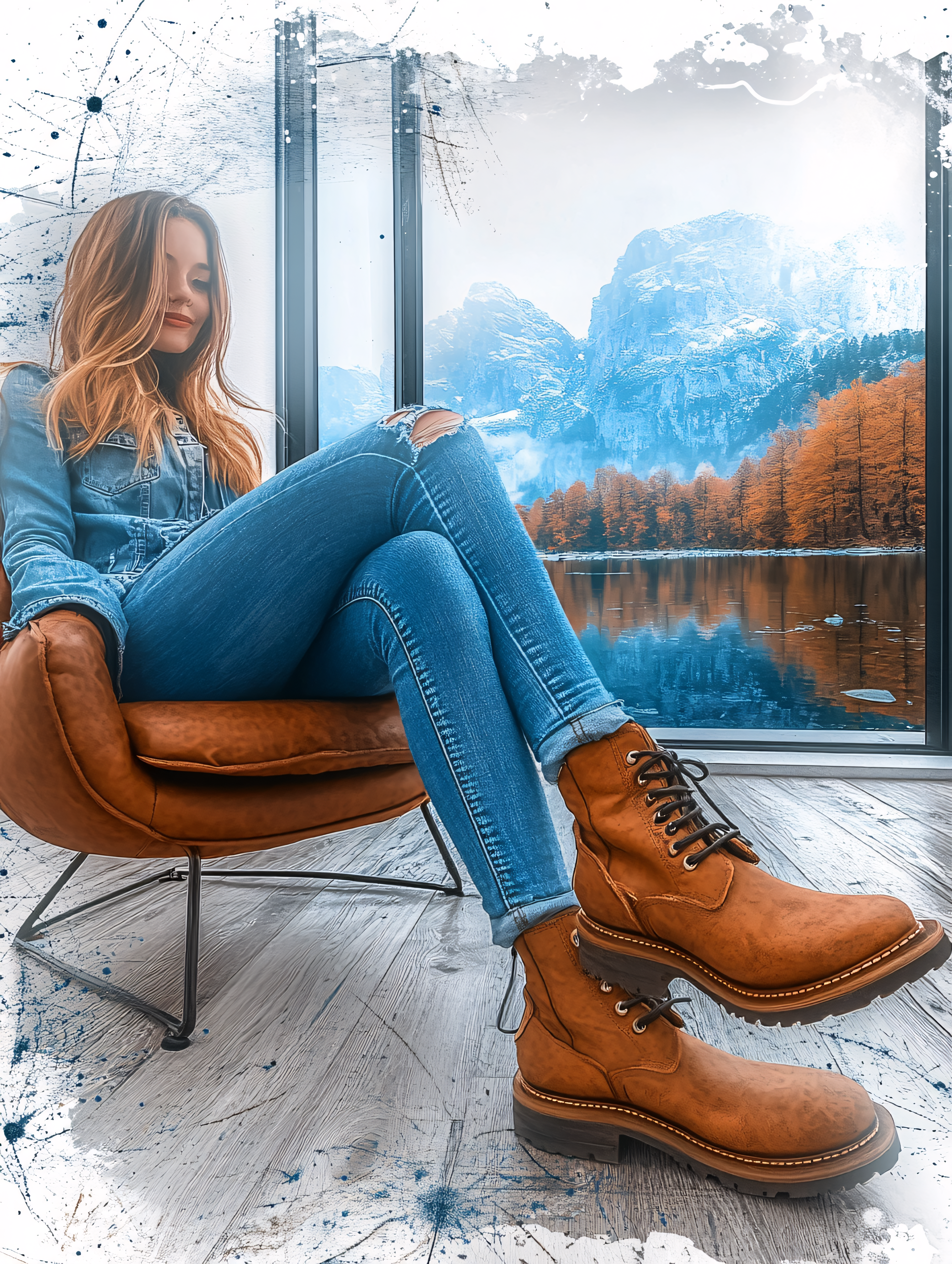 Woman Relaxing In Chair With Mountain View