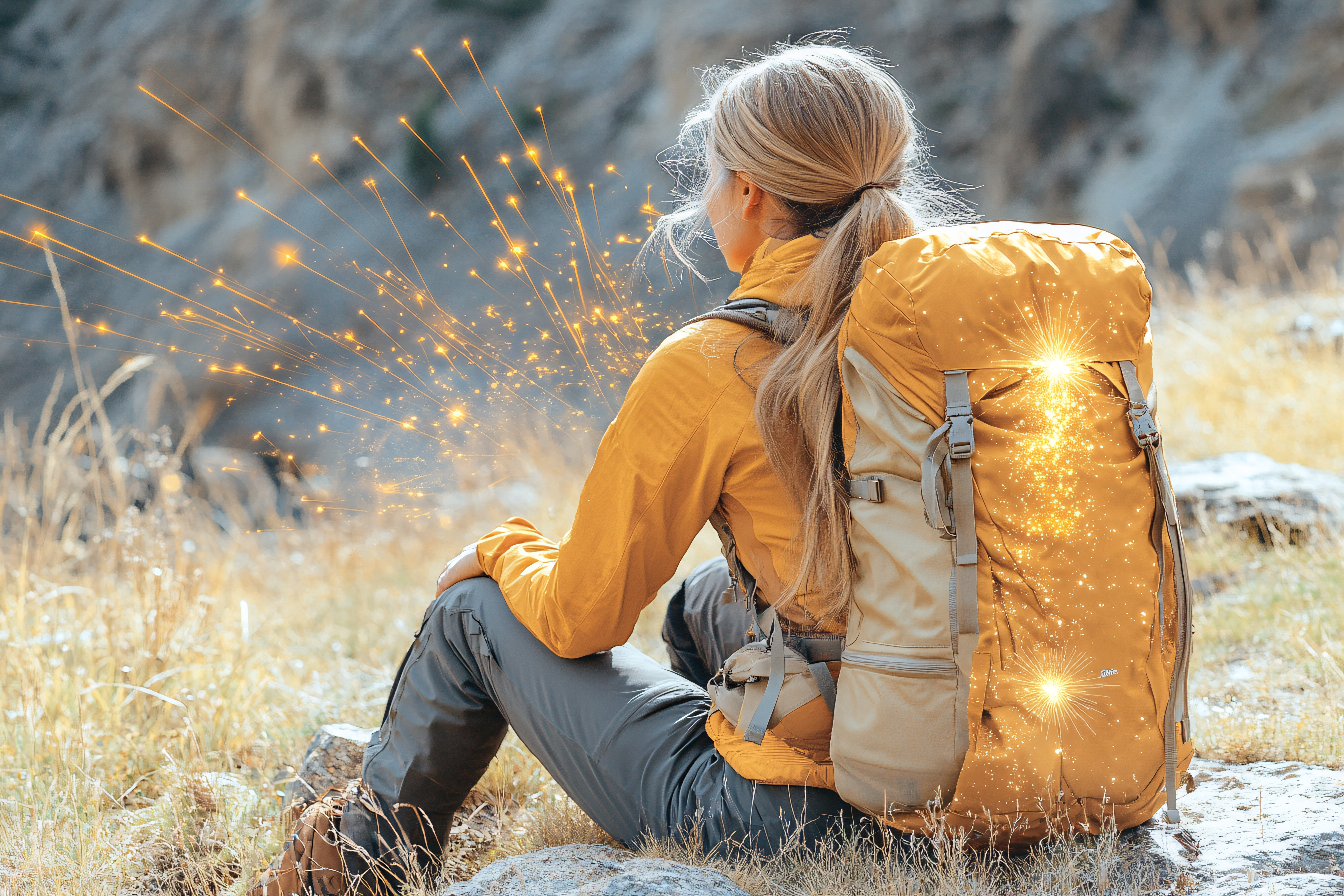 Woman Resting with Backpack