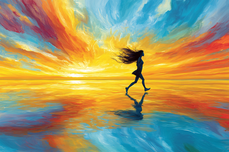 Woman Running at Sunset