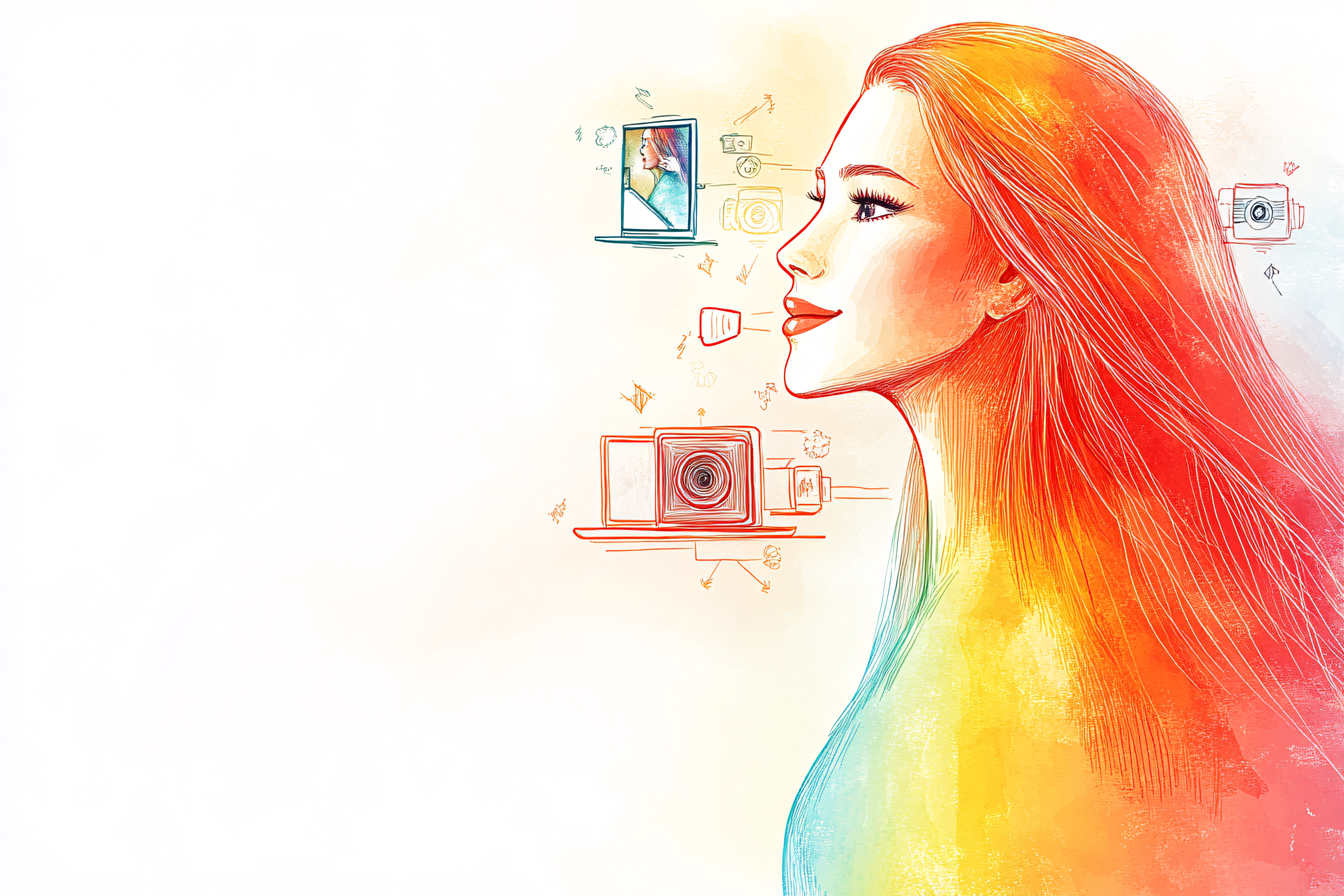 Woman Contemplating Photography and Self-Reflection