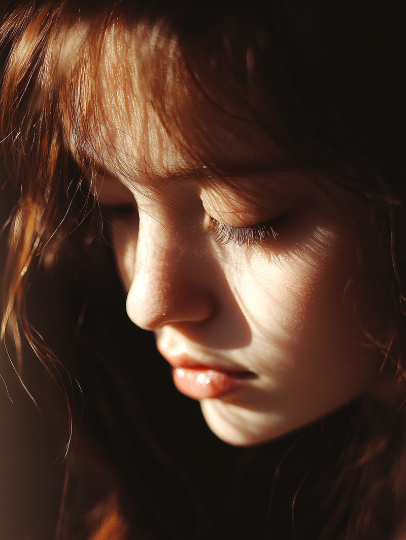 Portrait of a Young Woman with Reddish-Brown Hair in Sunlight