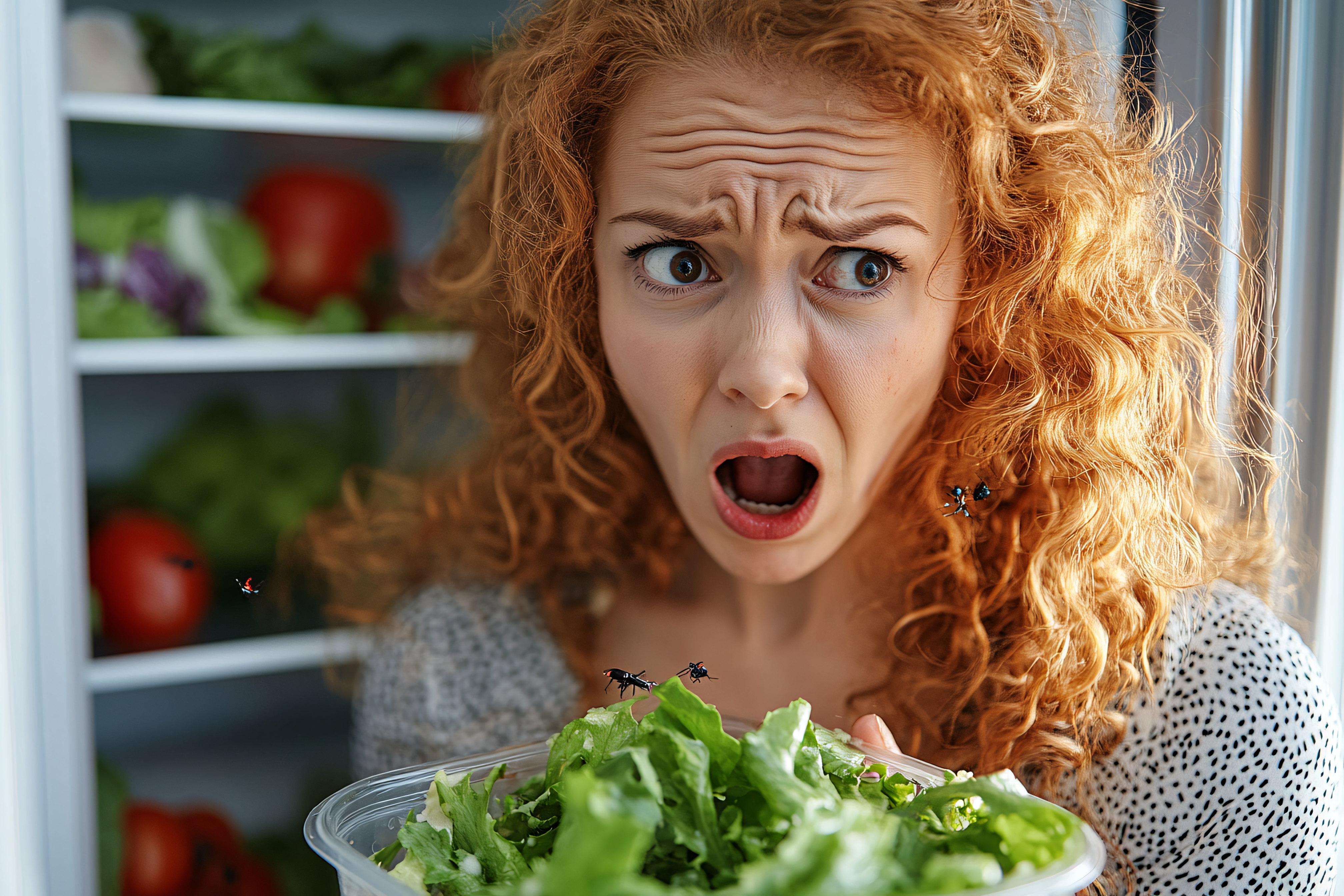 Shocked Woman Finds Bugs in Fresh Salad From Refrigerator